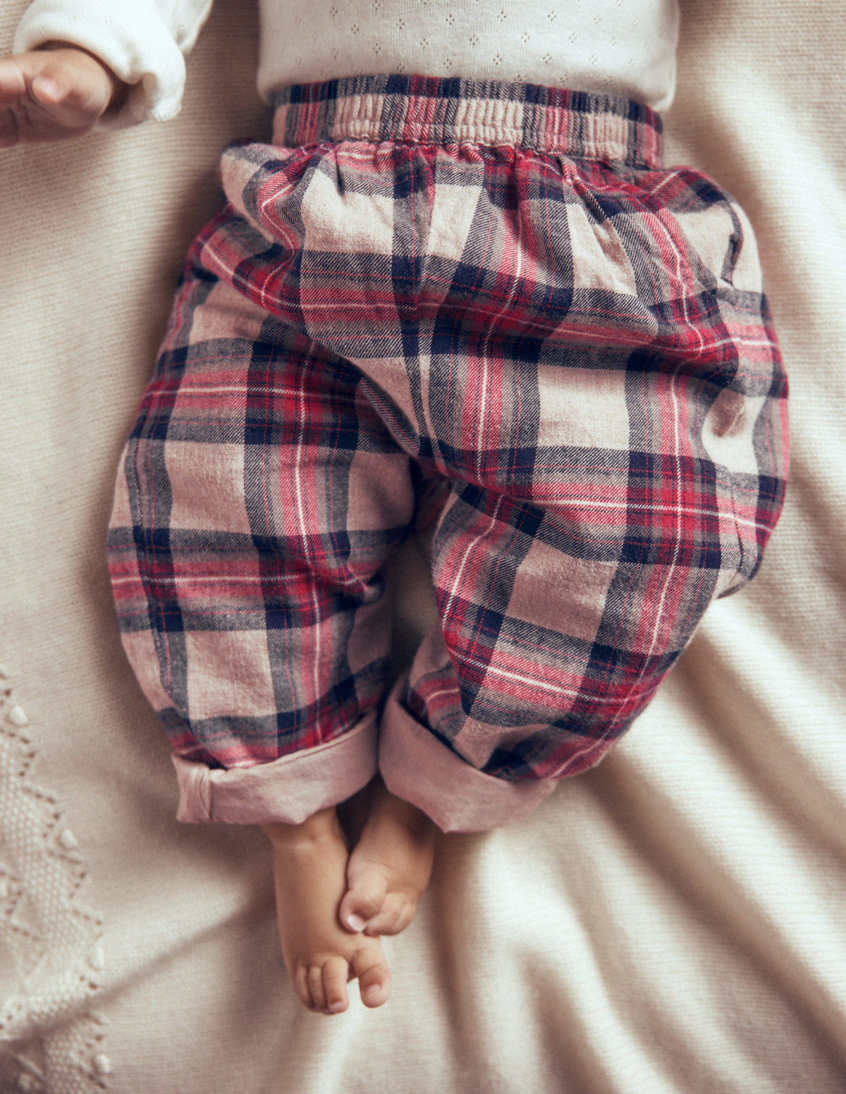 Woven Pull-on Pants-Oatmeal Check - Image 1