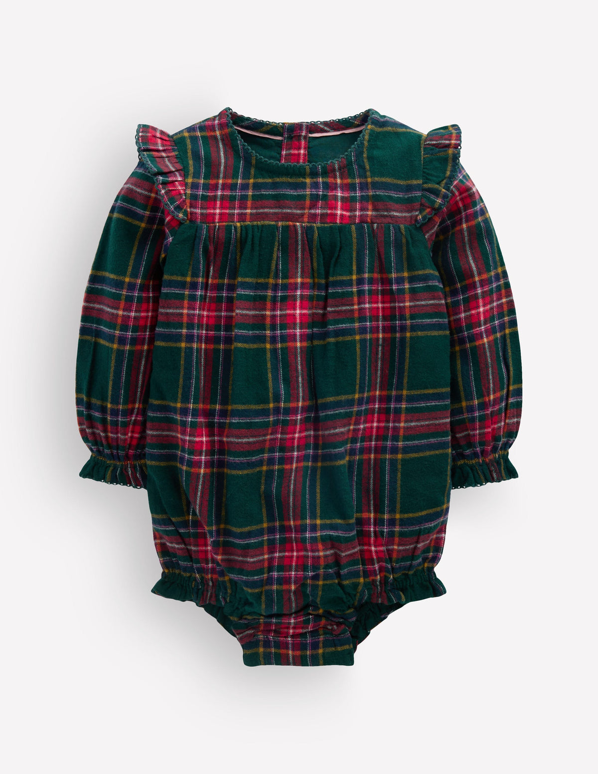 Woven Bubble Romper-Green/Red Check - Image 5