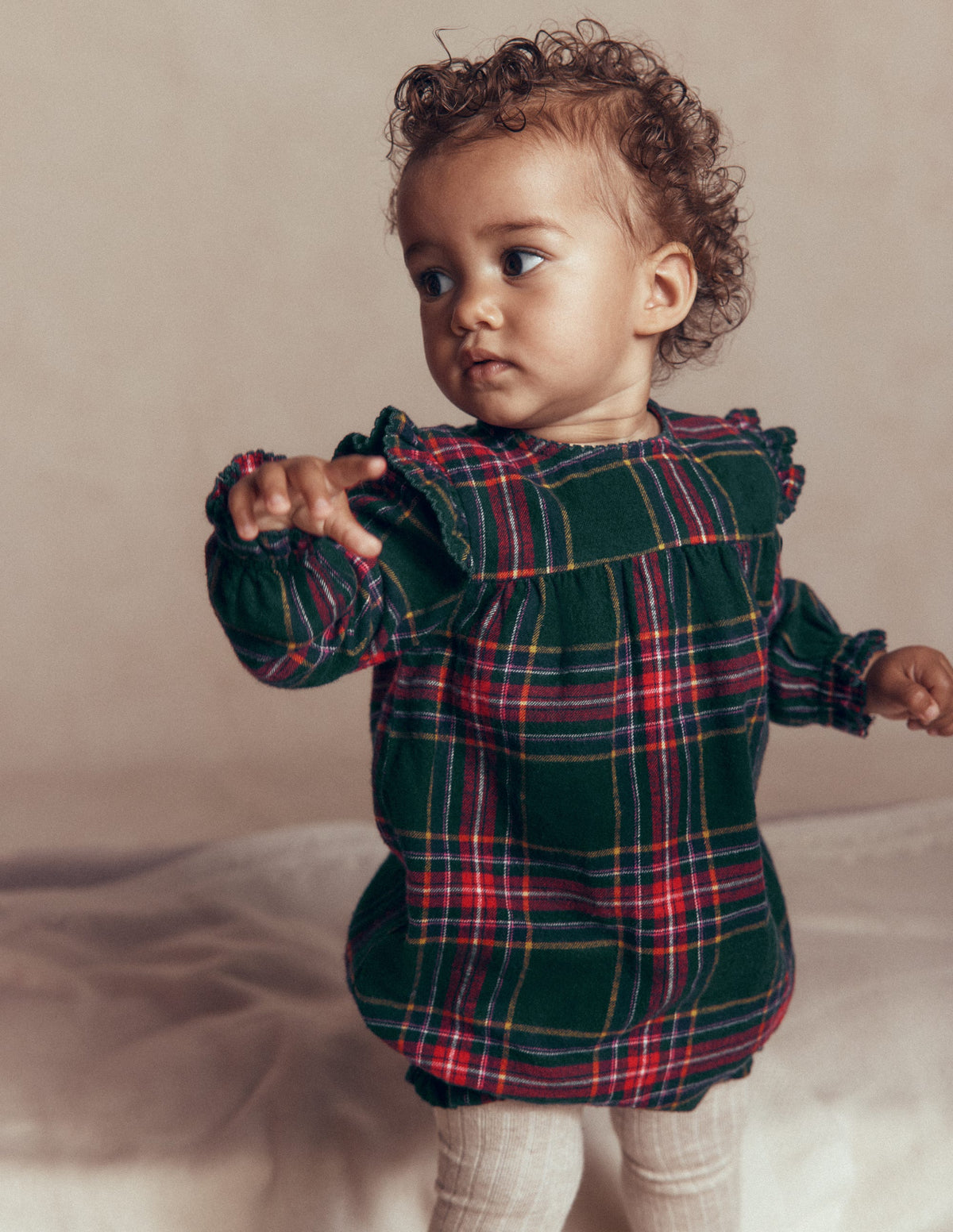 Woven Bubble Romper-Green/Red Check - Image 1
