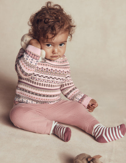 Fair Isle Knitted Sweater Set-Pink Heather
