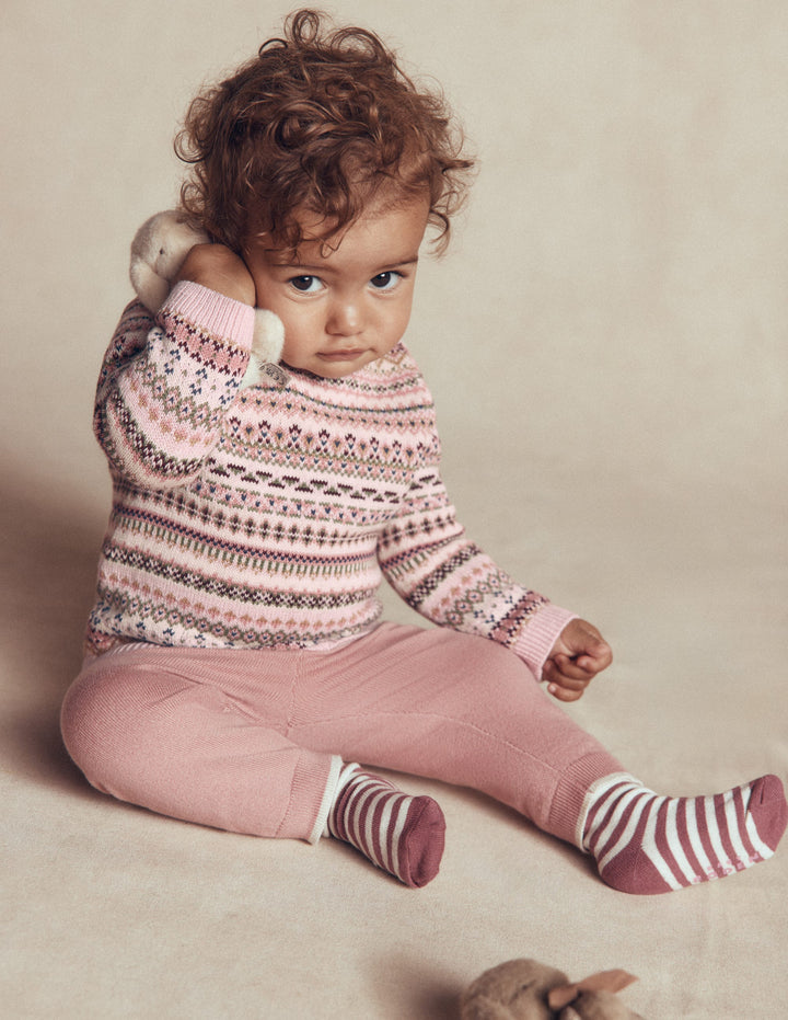 Fair Isle Knitted Sweater Set-Pink Heather