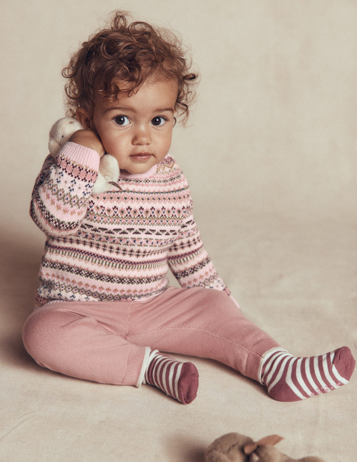 Fair Isle Knitted Sweater Set-Pink Heather - Image 2