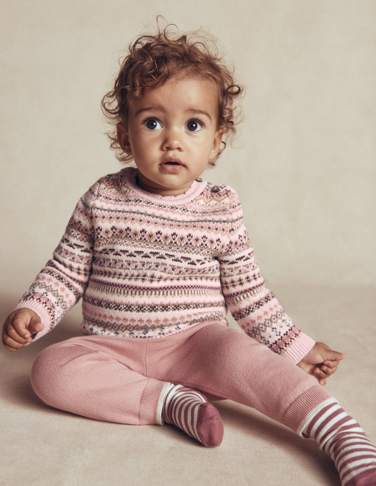 Fair Isle Knitted Sweater Set-Pink Heather - Image 3
