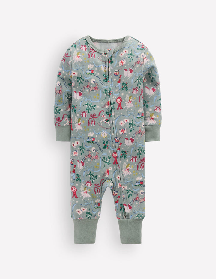 All-in-One Jersey Romper-Larch Green Festive