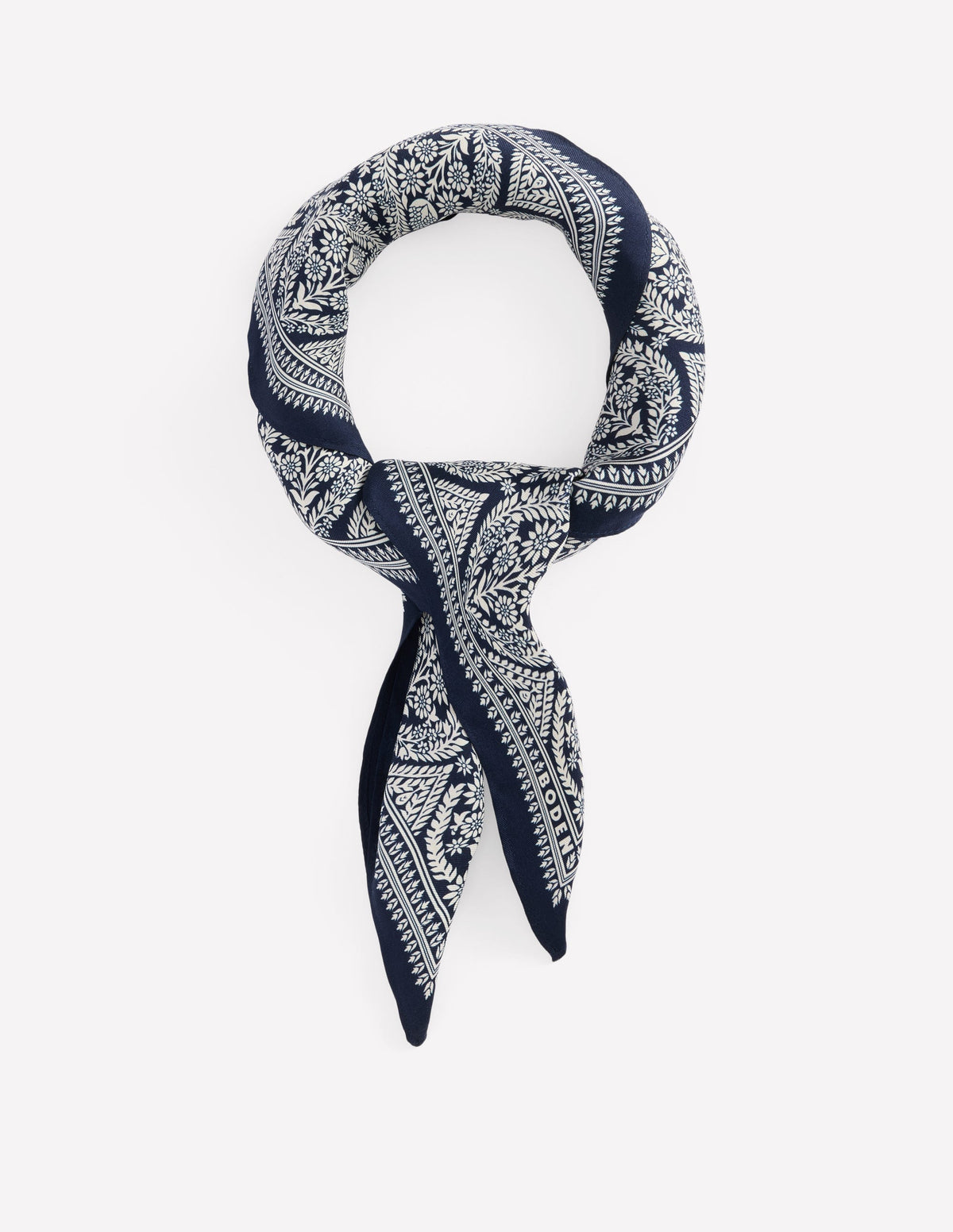 Elisabeth Silk Square Scarf-French Navy, Ornate Gardenia-1