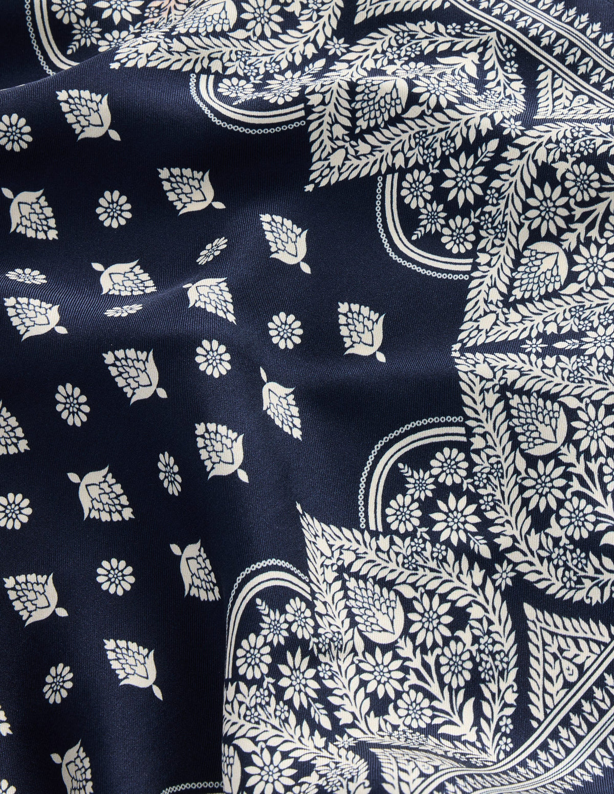 Elisabeth Silk Square Scarf-French Navy, Ornate Gardenia - Image 3