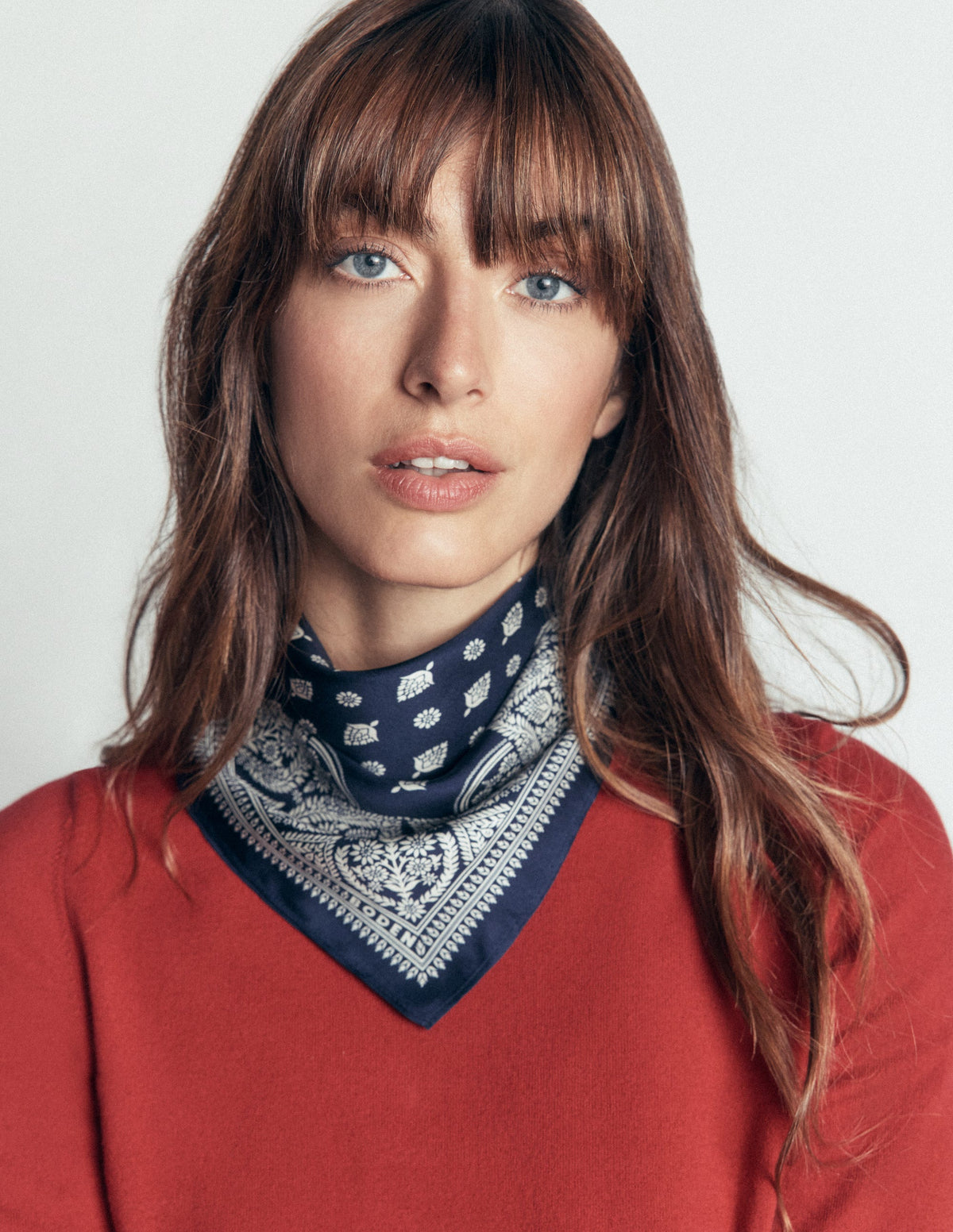 Elisabeth Silk Square Scarf-French Navy, Ornate Gardenia-2