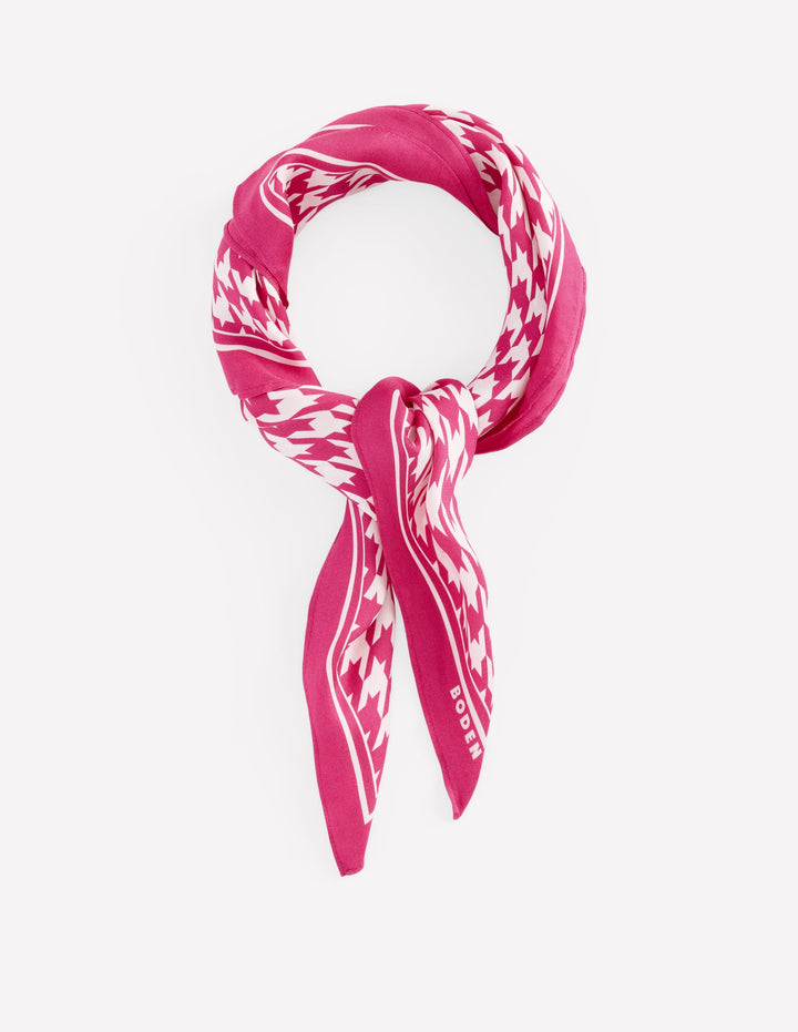 Elisabeth Silk Square Scarf-Pink Peony, Houndstooth