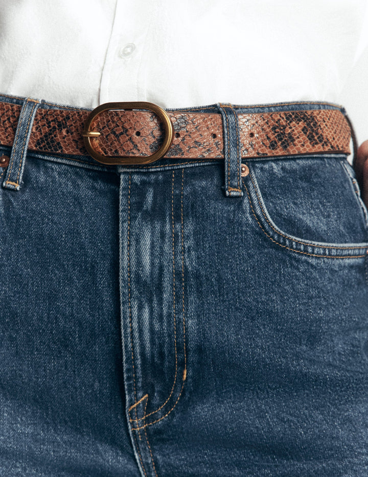 Classic Leather Belt-Brown Snake Print
