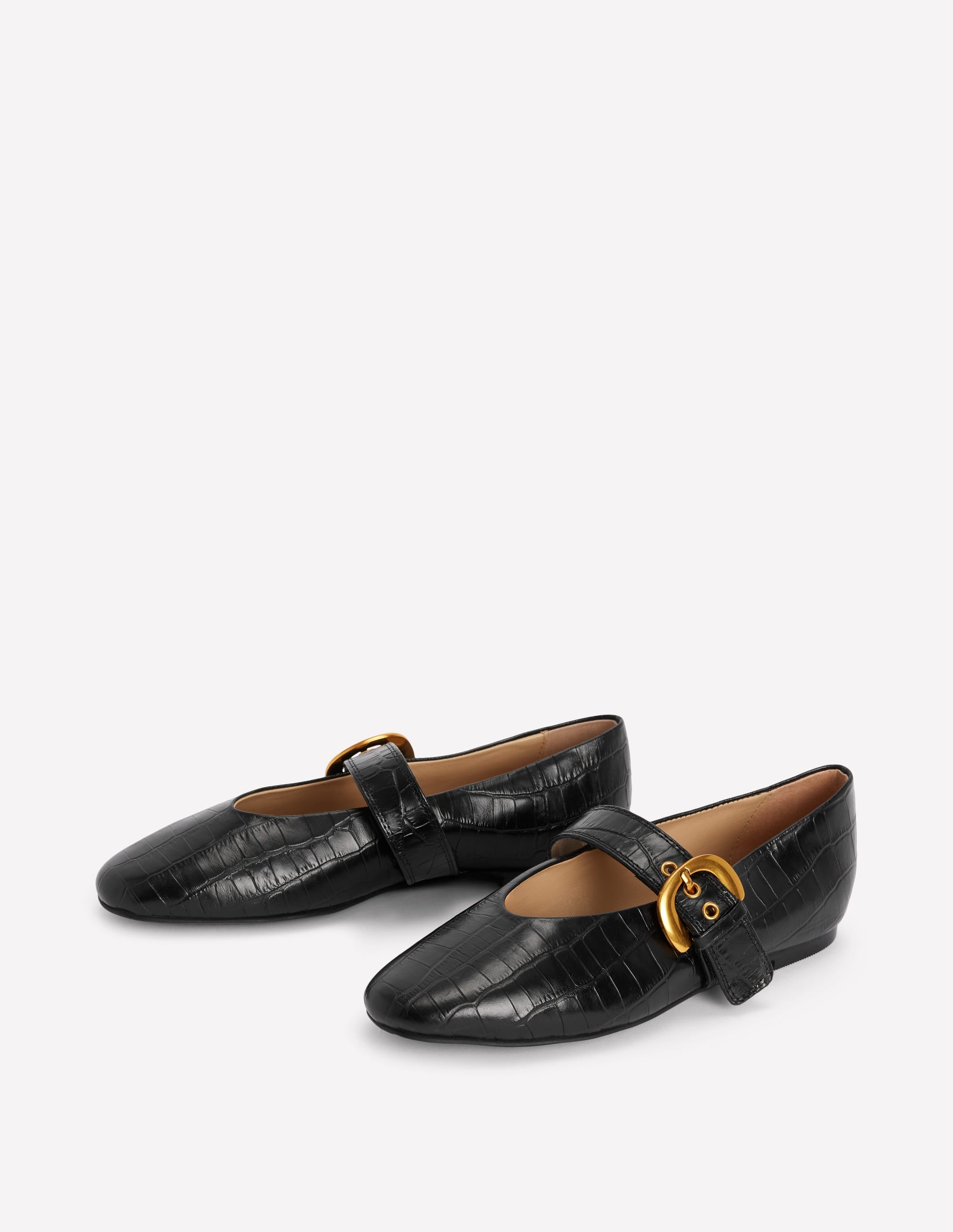 Kylie Flat Buckle Mary Janes - Black Croc Embossed | Boden USA