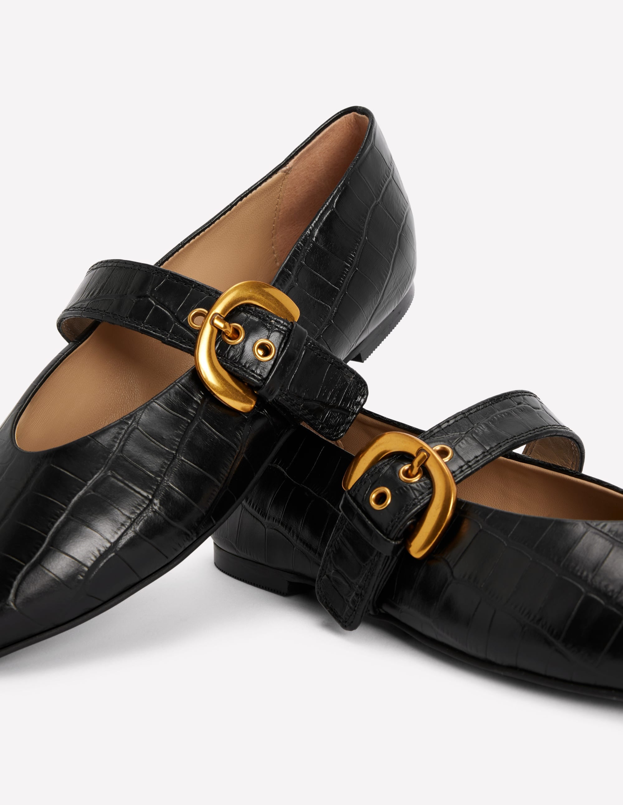 Kylie Flat Buckle Mary Janes - Black Croc Embossed | Boden USA