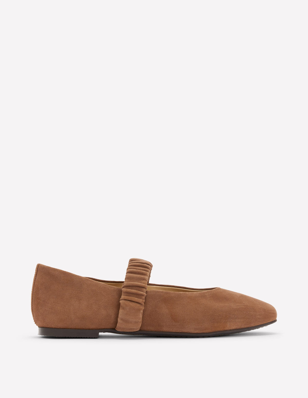 Camilla Ruched Ballet Flats-Raw Umber Suede - Image 1