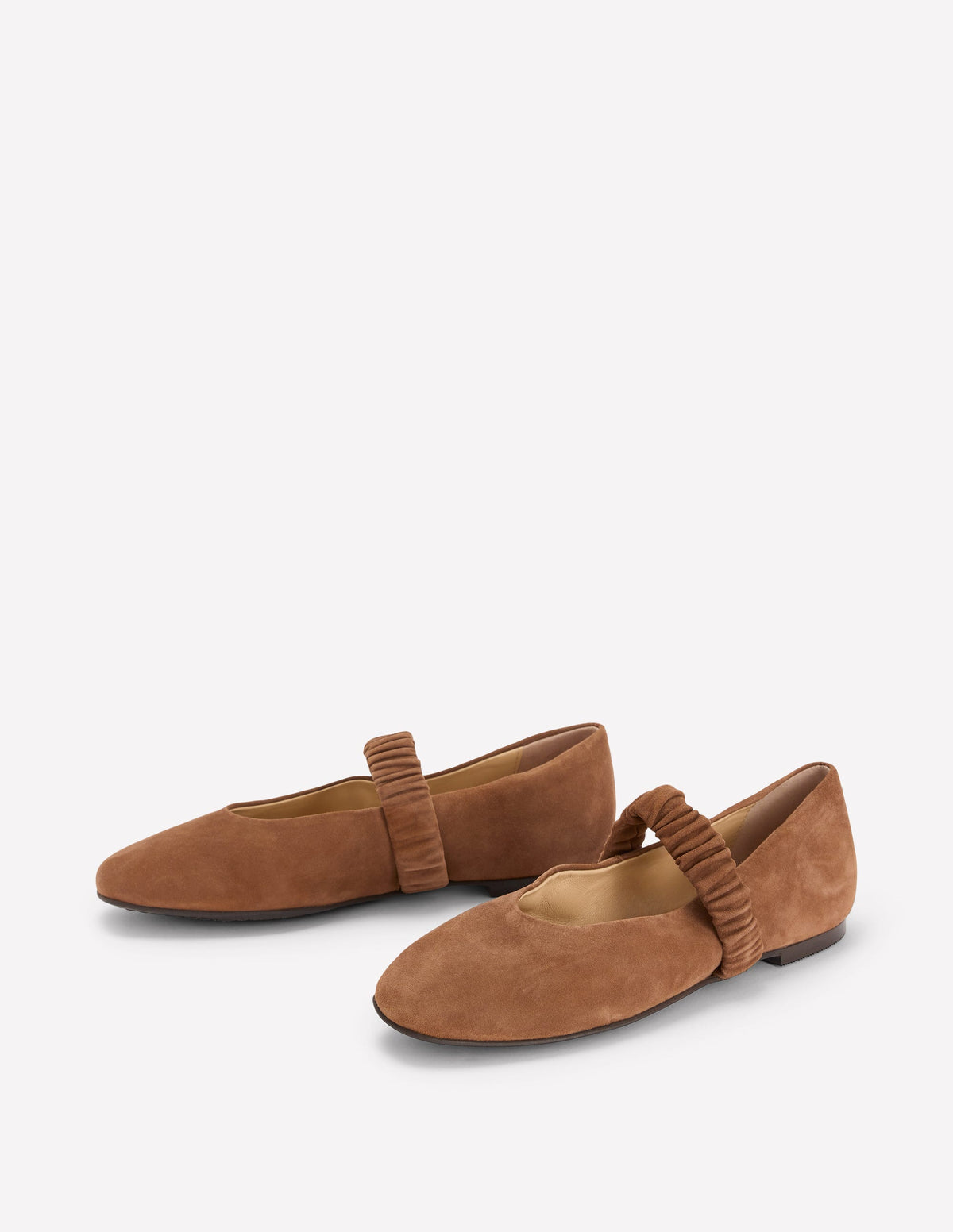 Camilla Ruched Ballet Flats-Raw Umber Suede-3
