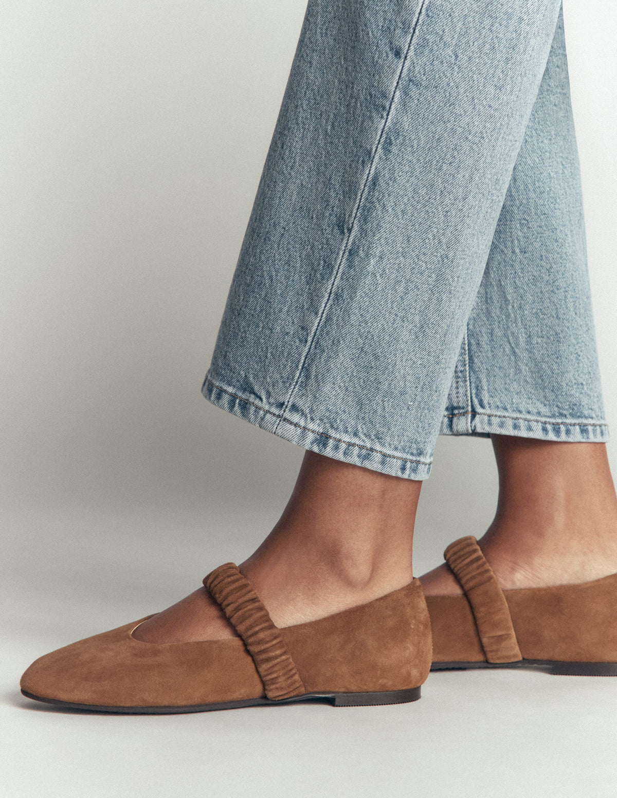Camilla Ruched Ballet Flats-Raw Umber Suede - Image 2