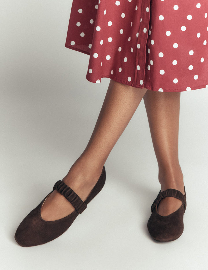 Camilla Ruched Ballet Flats-Bitter Chocolate