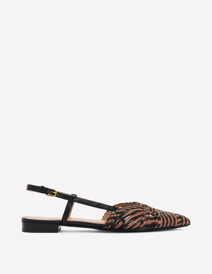 Woven Detail Pointed Flats-Black/ Neutral