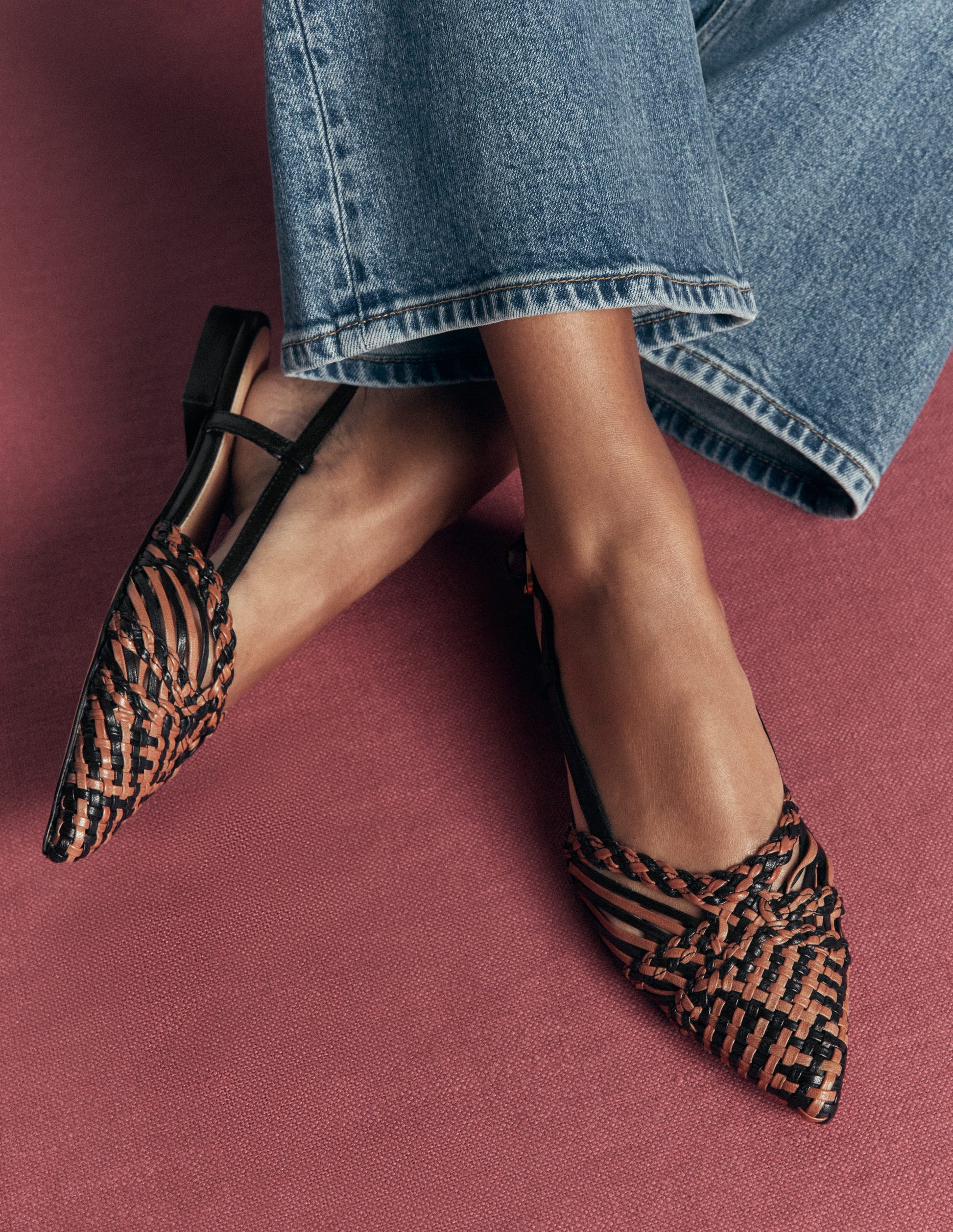 Woven Detail Pointed Flats-Black/ Neutral-2