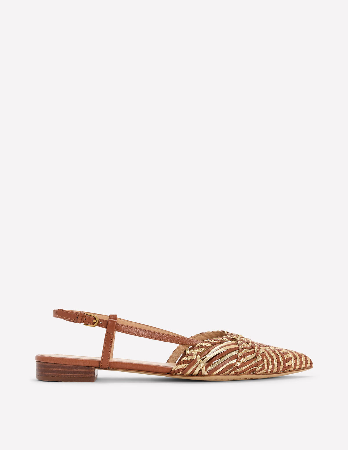 Woven Detail Pointed Flats-Tan/ Gold-1