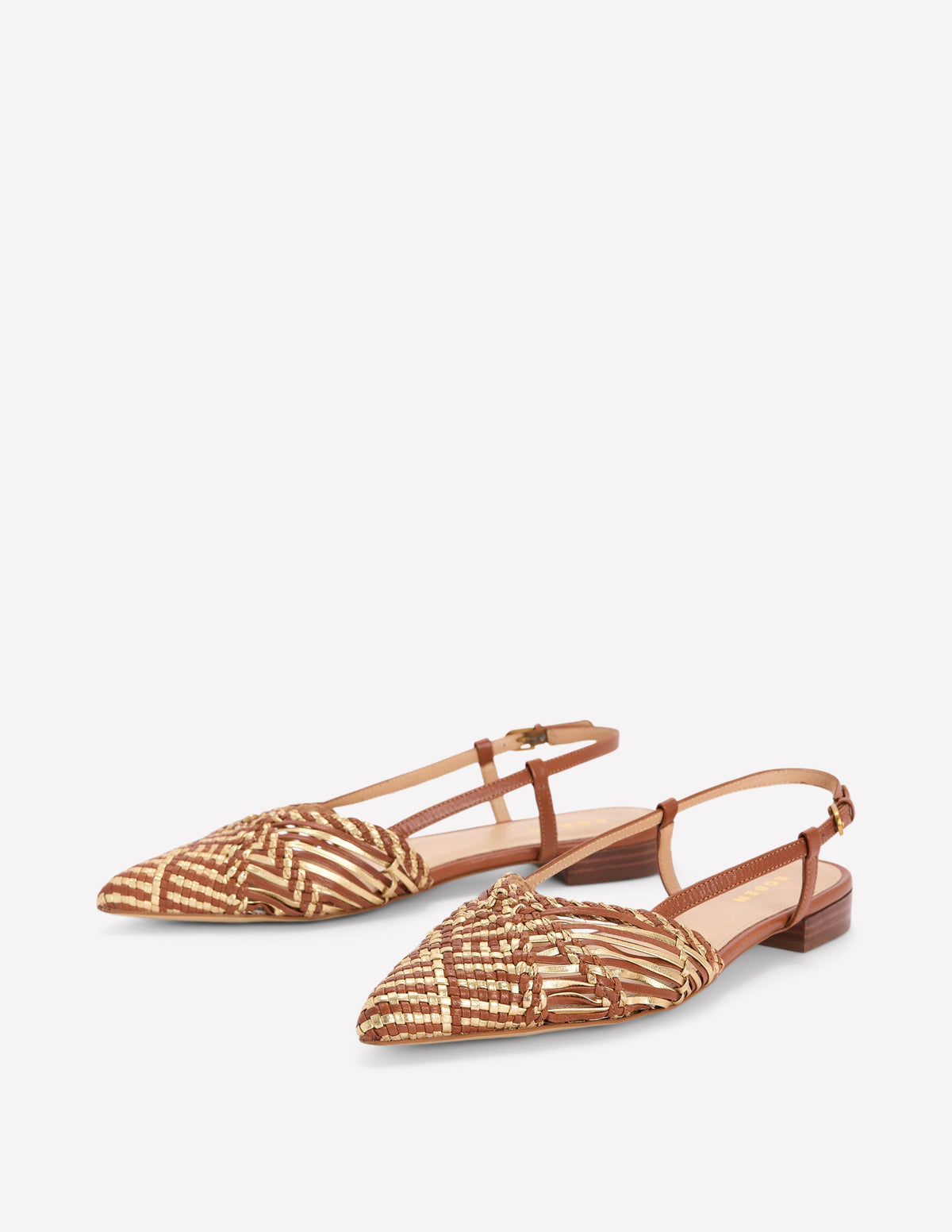 Woven Detail Pointed Flats-Tan/ Gold-3