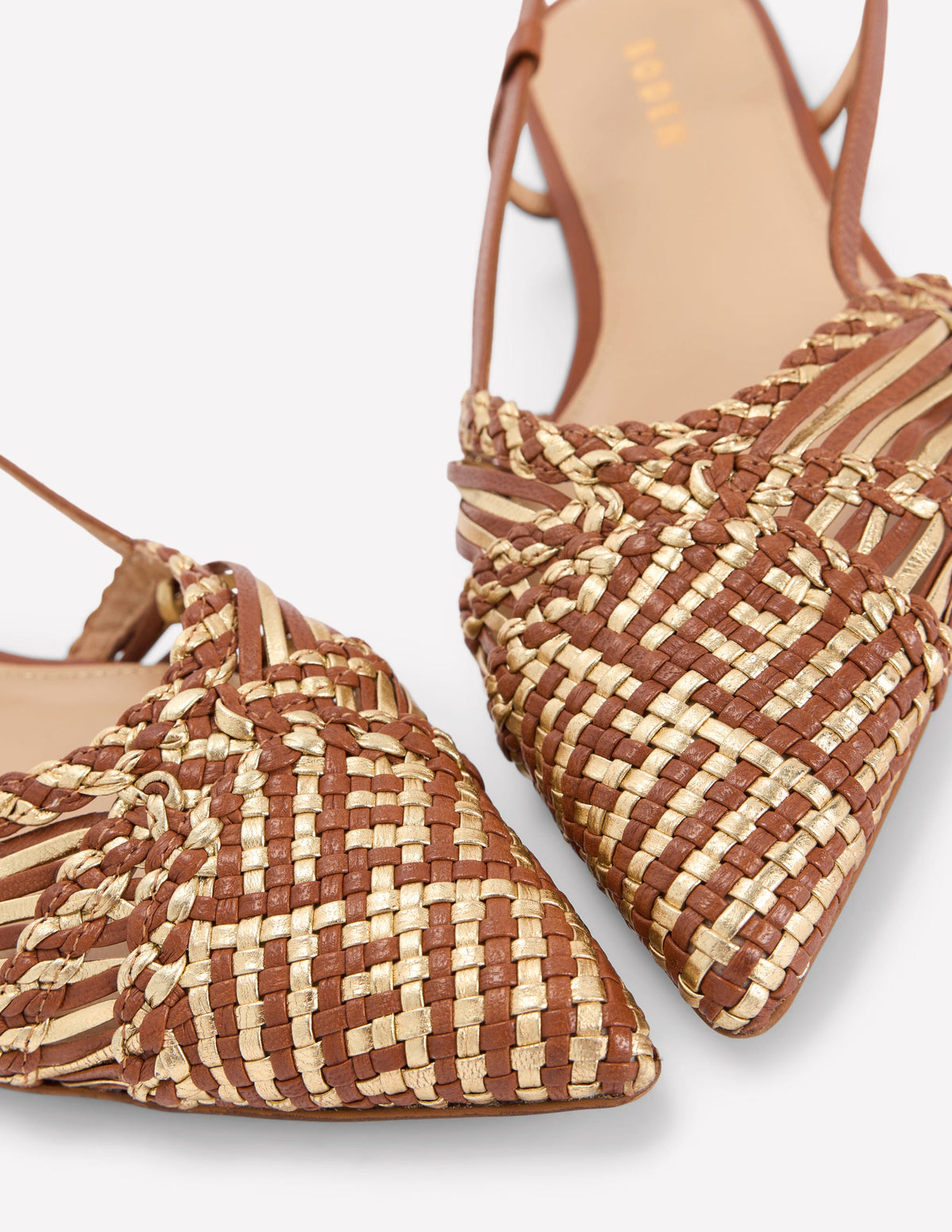 Woven Detail Pointed Flats-Tan/ Gold - Image 4