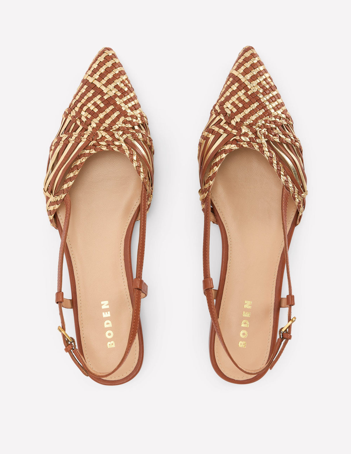 Woven Detail Pointed Flats-Tan/ Gold-5