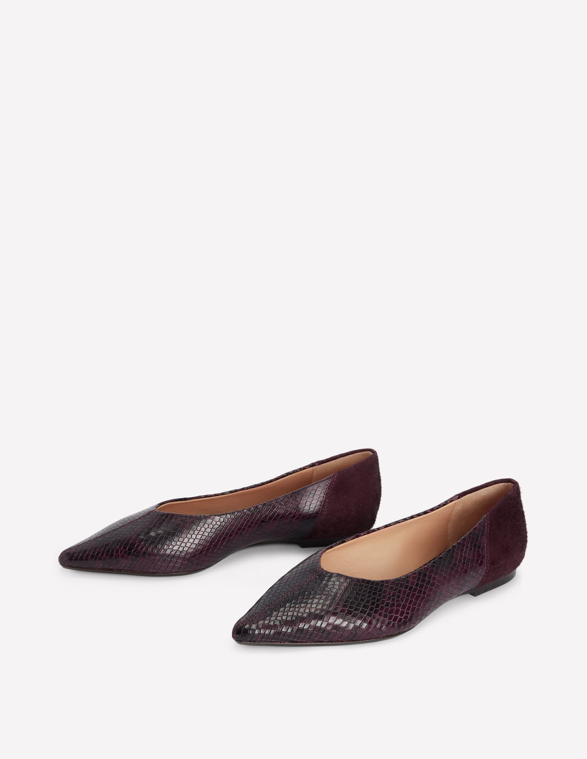 Nigella Pointed Toe Flats-Oxblood Snake Print-3