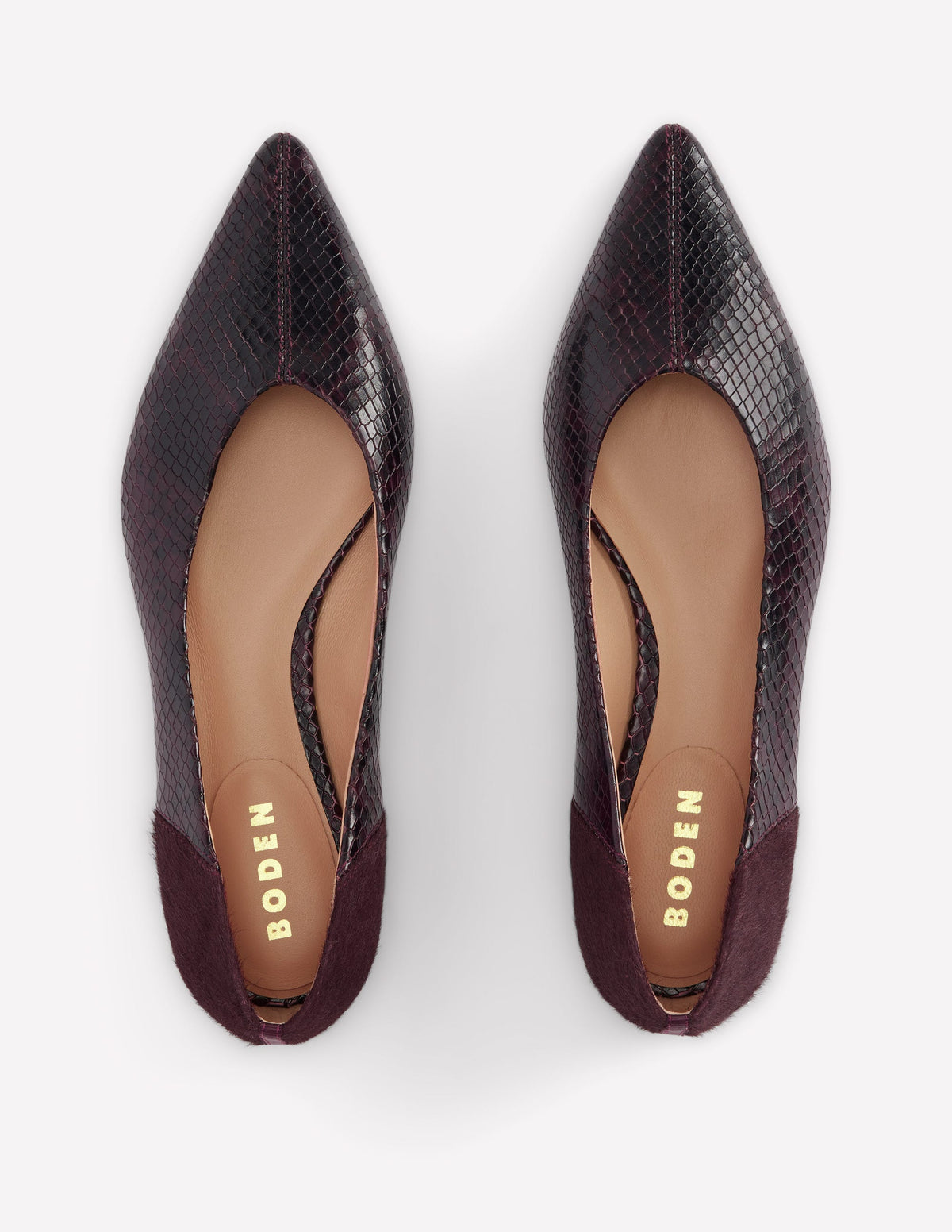 Nigella Pointed Toe Flats-Oxblood Snake Print - Image 5