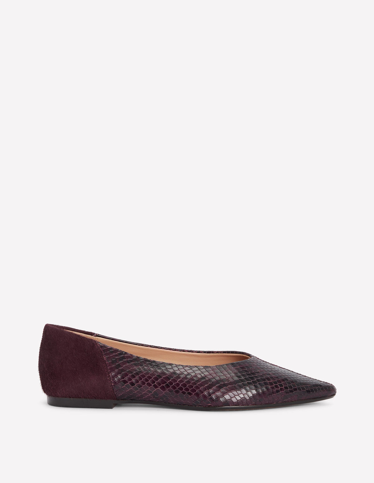 Nigella Pointed Toe Flats-Oxblood Snake Print - Image 1