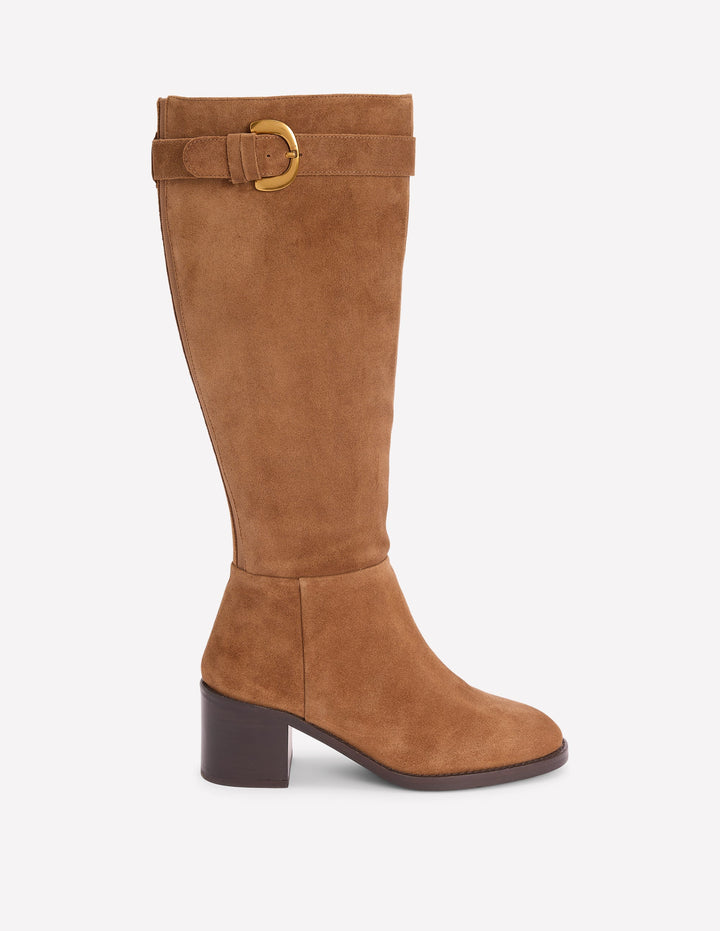 Buckle Detail Knee Boot-Cognac