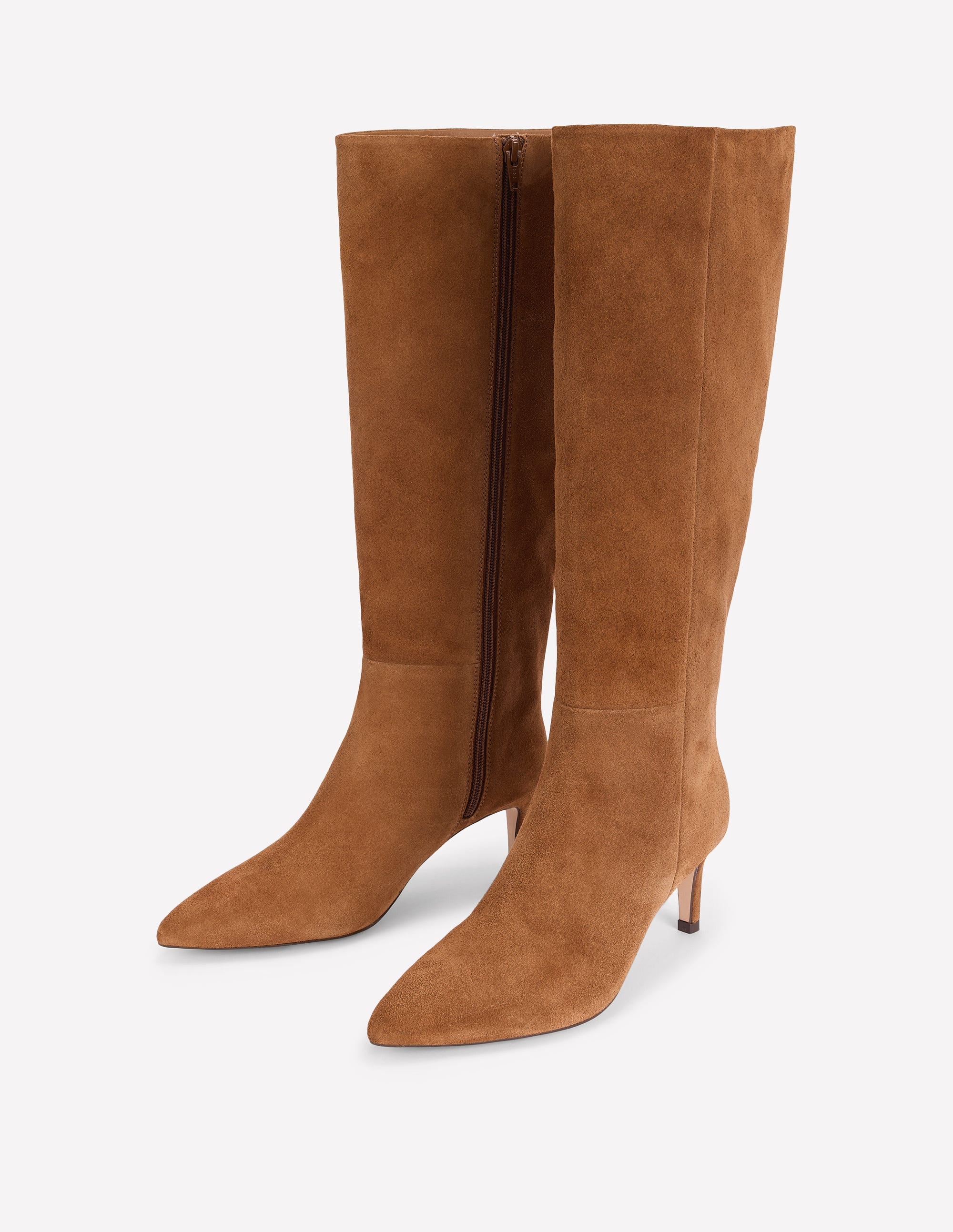 Straight Leg Heeled Boots-Golden Brown - Image 3