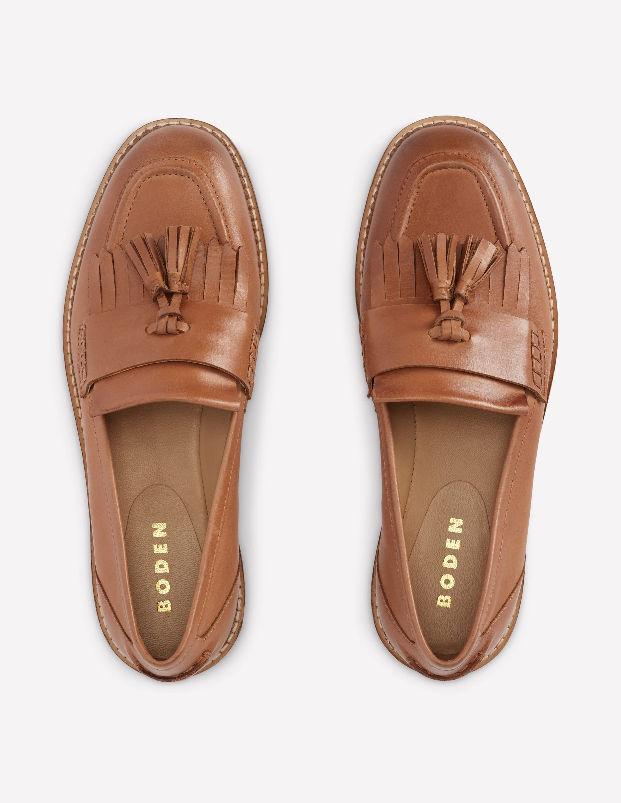 Nya Ghillie Flat Loafers-Tan Burnished Leather - Image 5