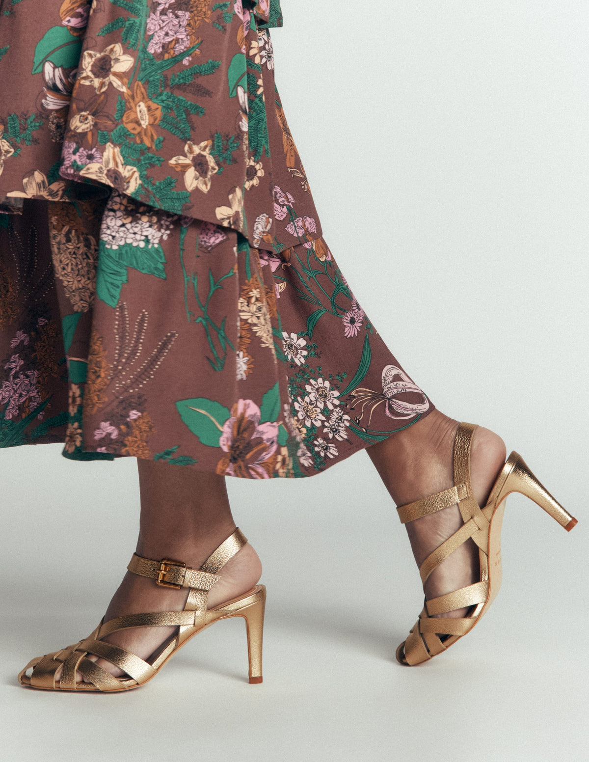 Slotted Strap Heeled Sandals-Gold-2