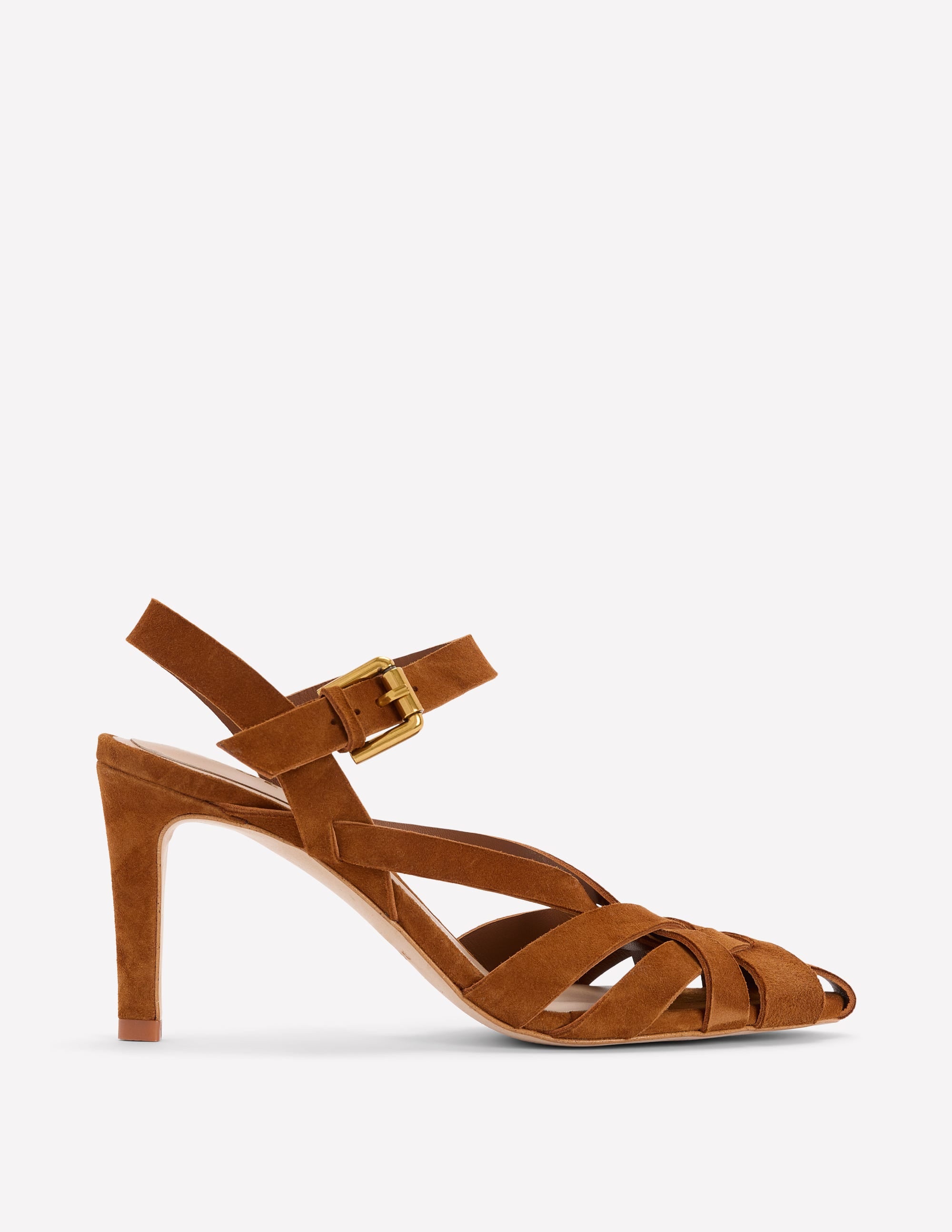 Slotted Strap Heeled Sandals-Tan - Image 1