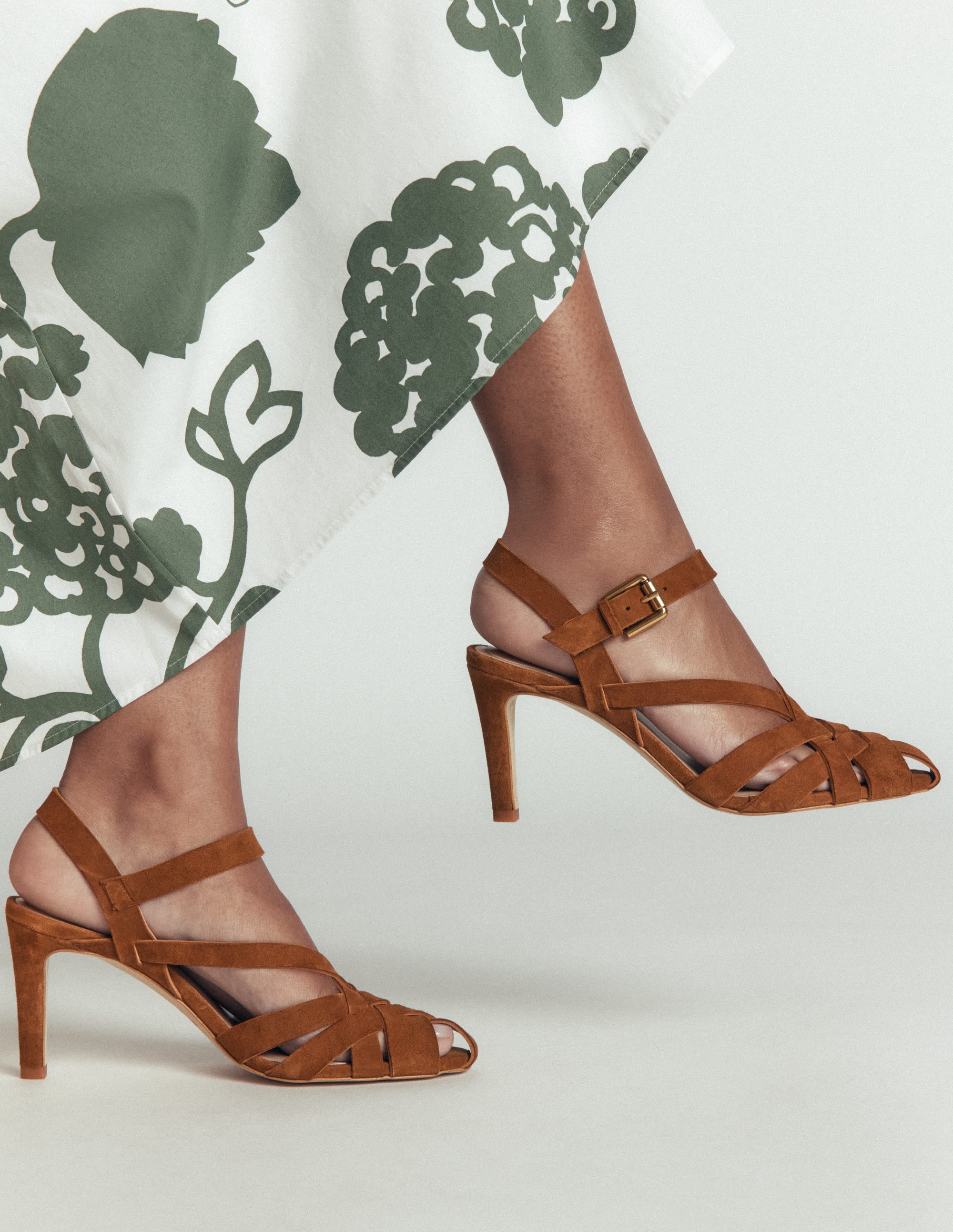 Slotted Strap Heeled Sandals-Tan - Image 2