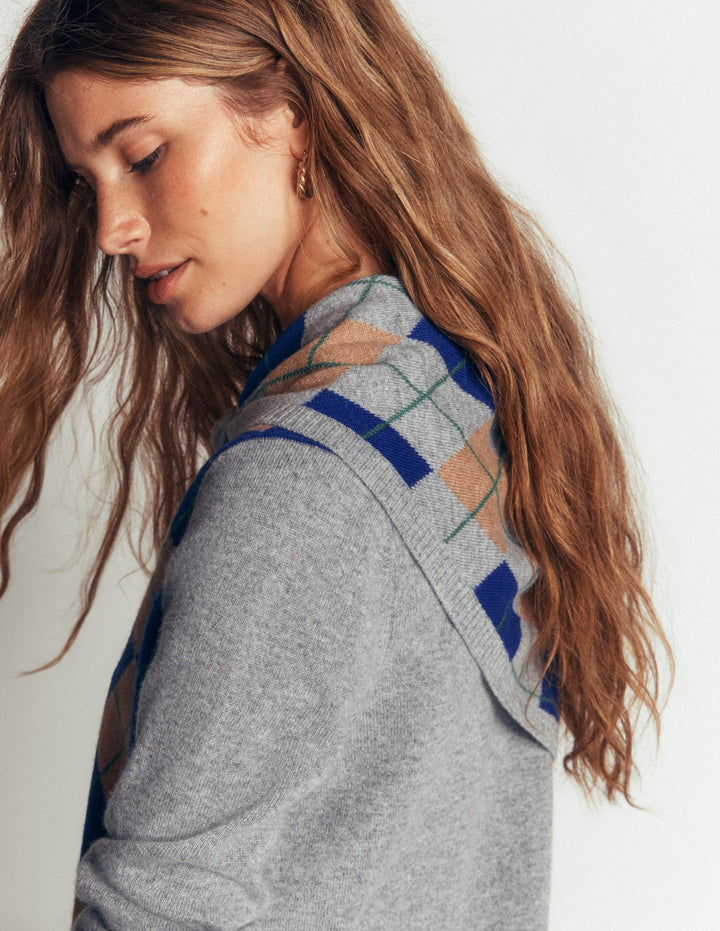 Cashmere Neckerchief-Grey Argyle