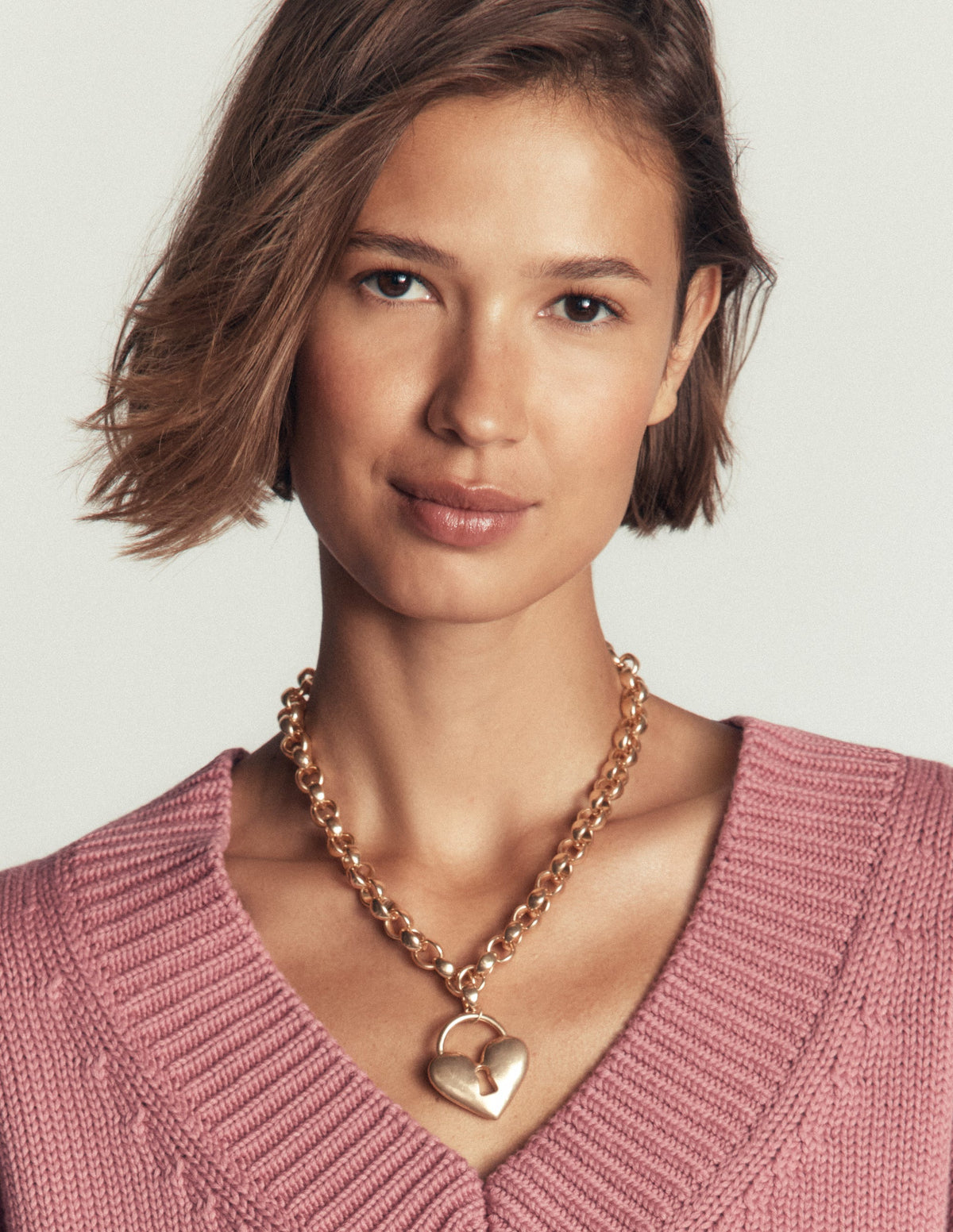 Chunky Love Lock Necklace-Gold-2