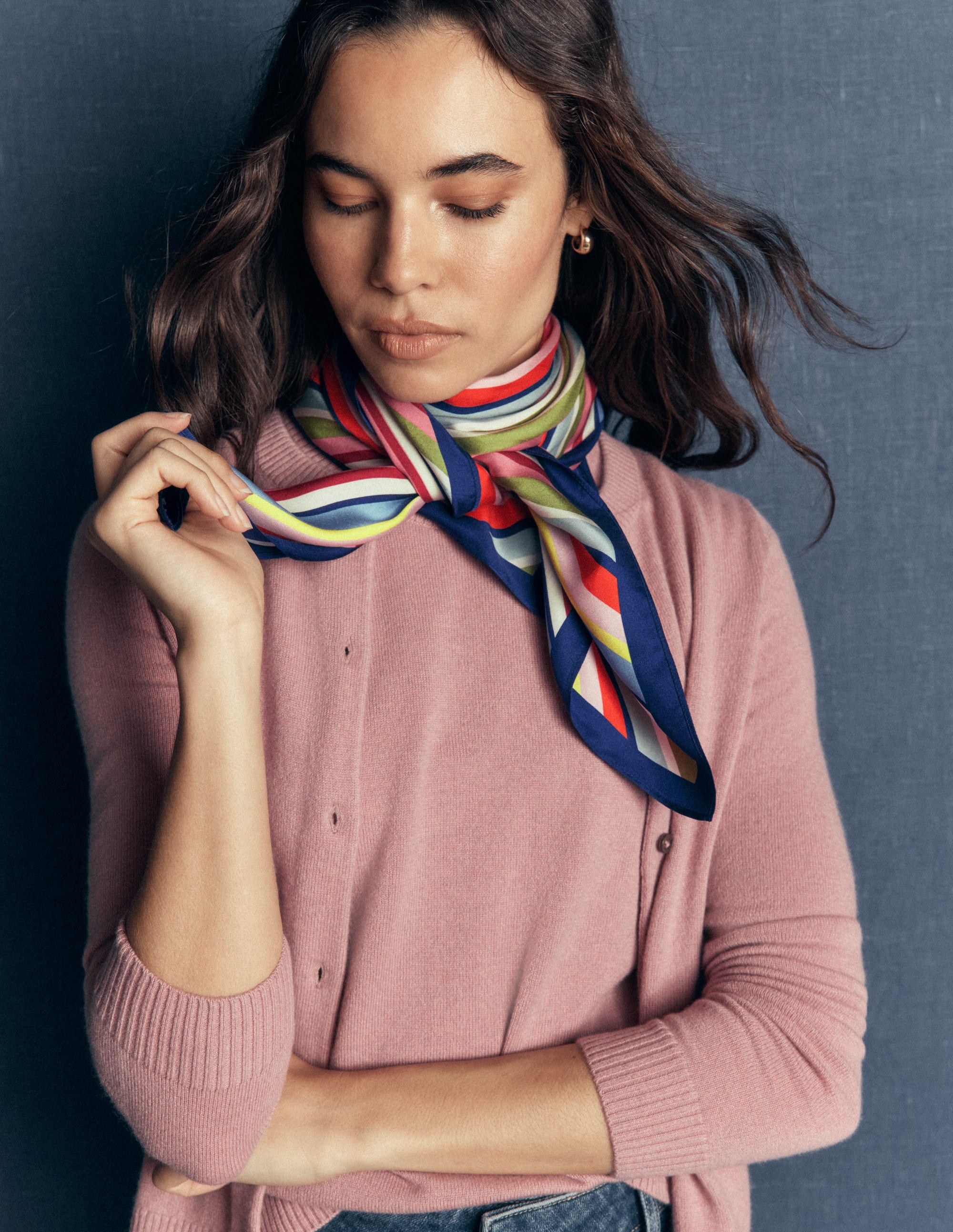 Elisabeth Large Silk Scarf-Multi, Diagonal Rainbow Stripe - Image 3