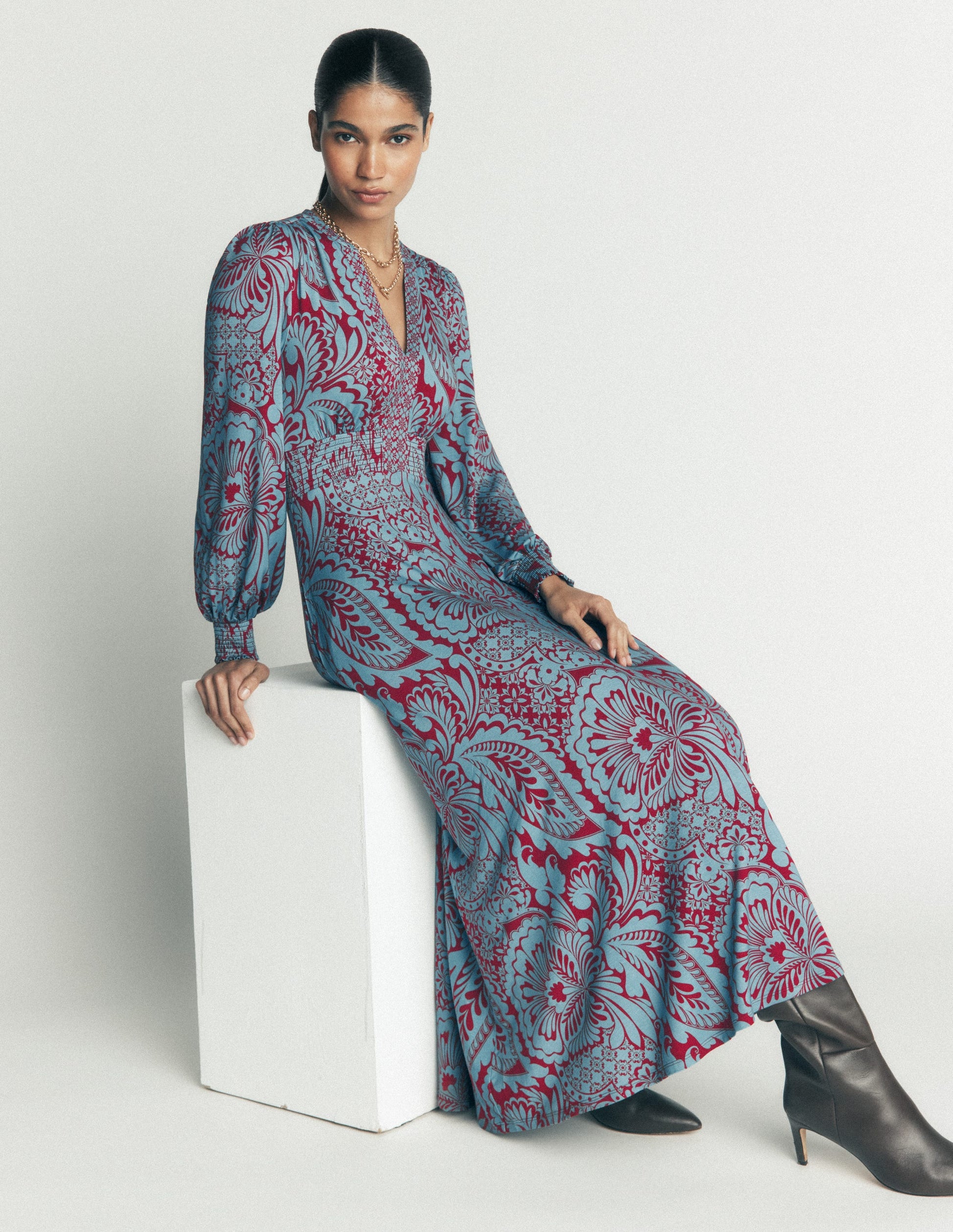 Boden Women's Georgia Jersey Midi Dress in Blue