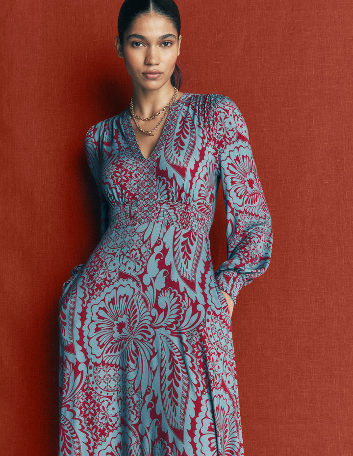 Georgia Jersey Midi Dress-Delphinum Blue, Botanical