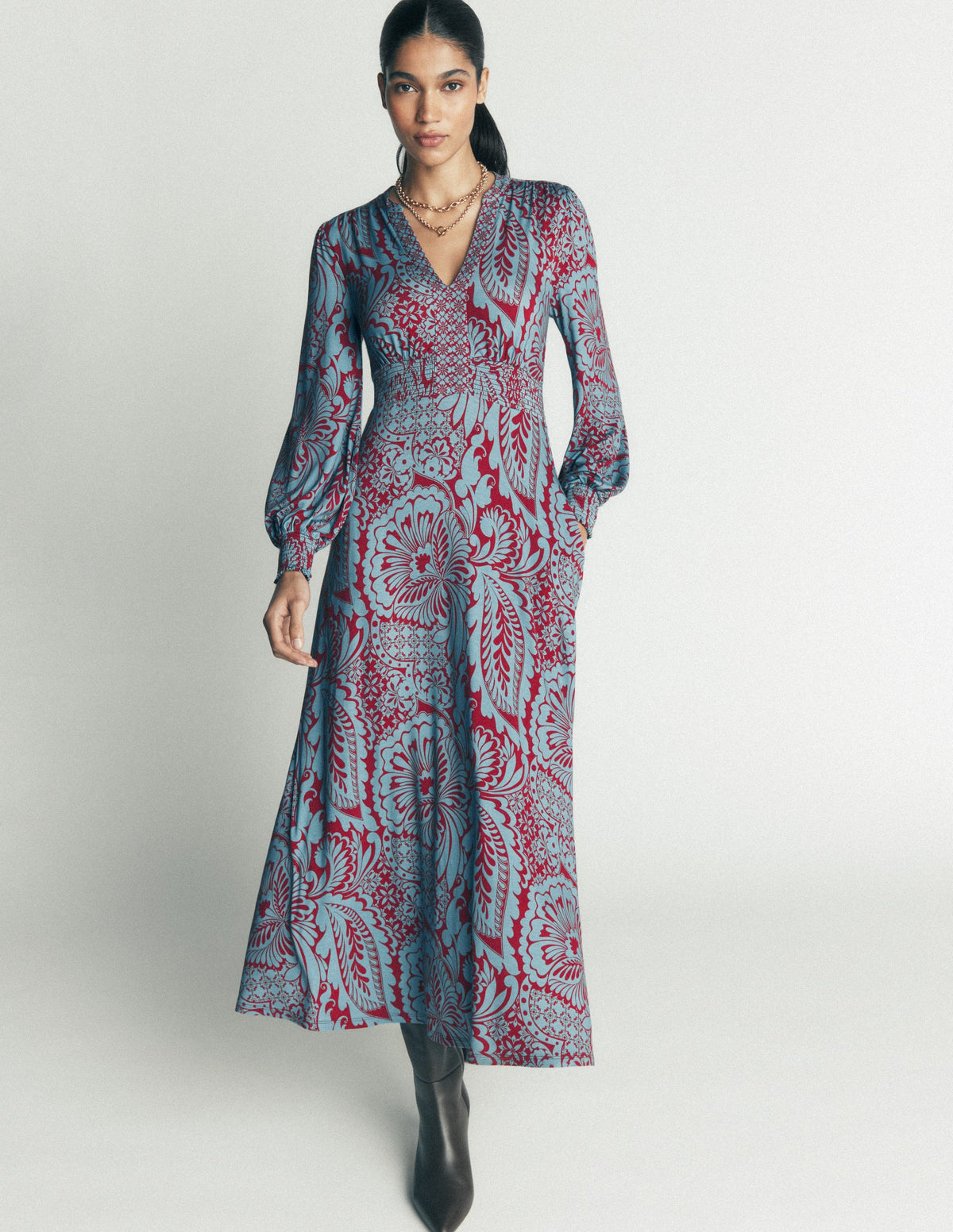 Georgia Jersey Midi Dress-Delphinum Blue, Botanical - Image 5