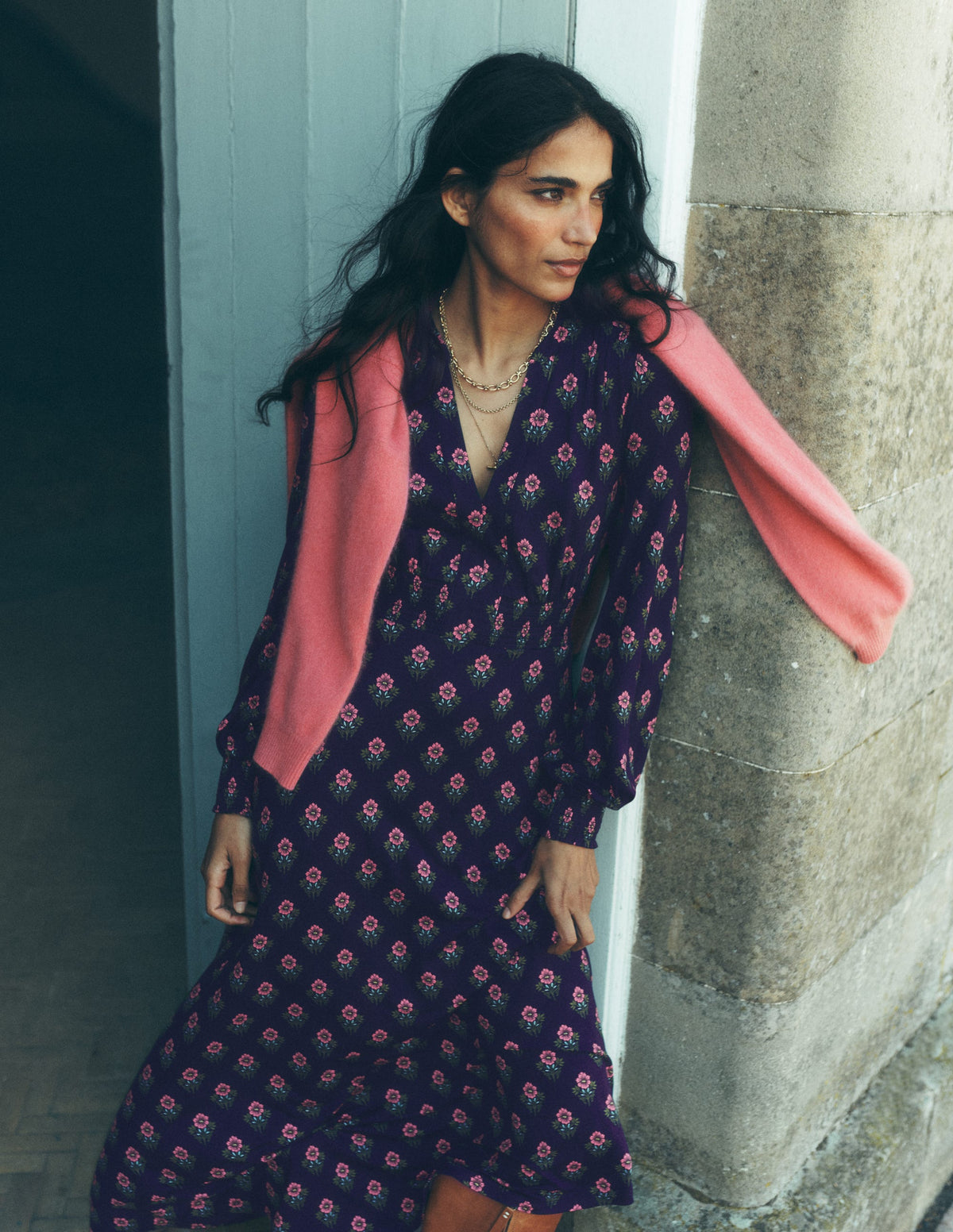 Georgia Jersey Midi Dress-Navy, Flourishing Spring Stamp-1