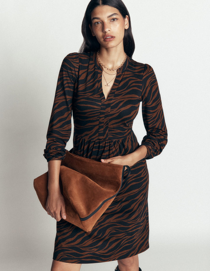 Naomi Relaxed Jersey Dress-Raw Umber, Zebra Swirl