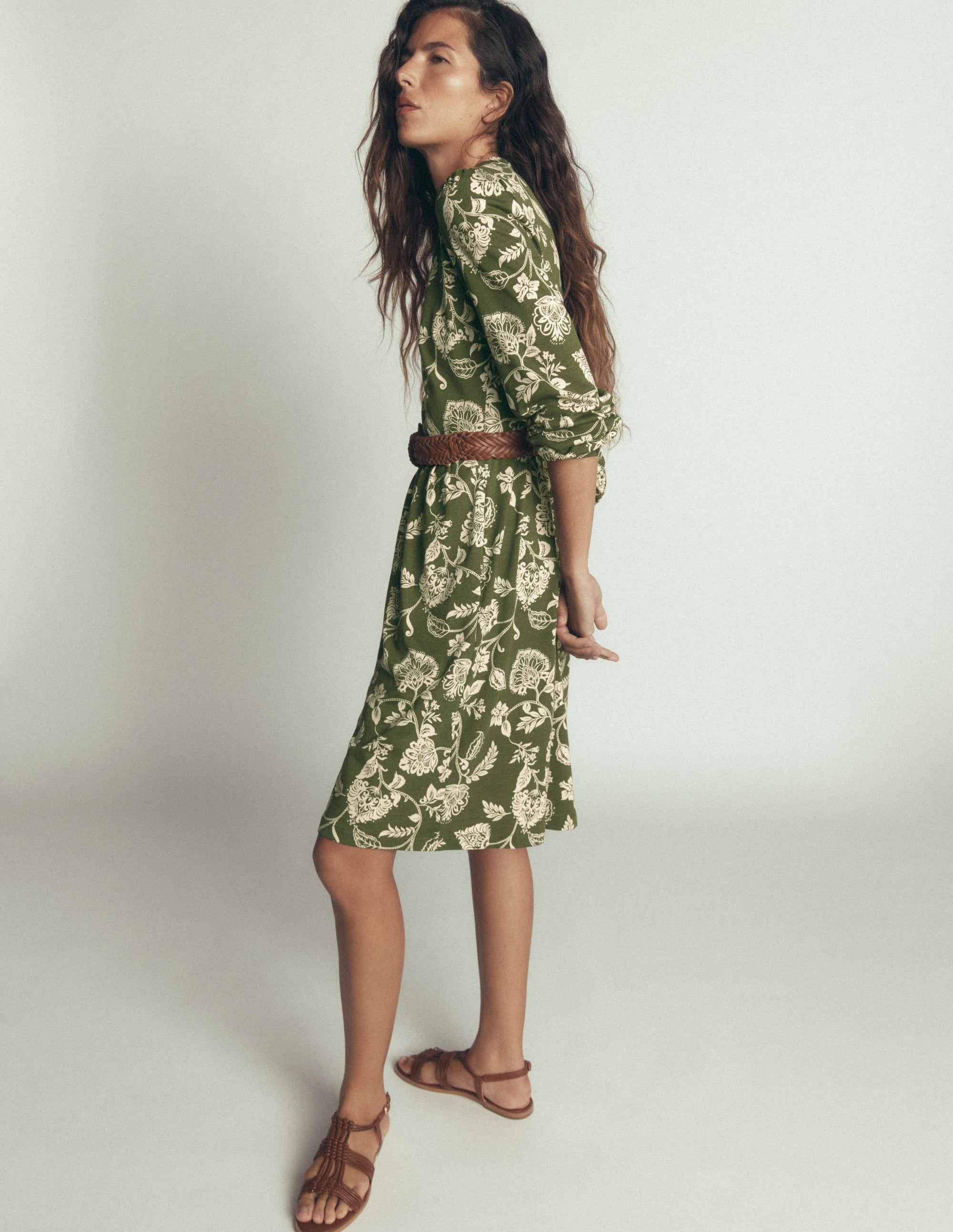 Naomi Relaxed Jersey Dress - Forest Green, Planted Meadows | Boden USA