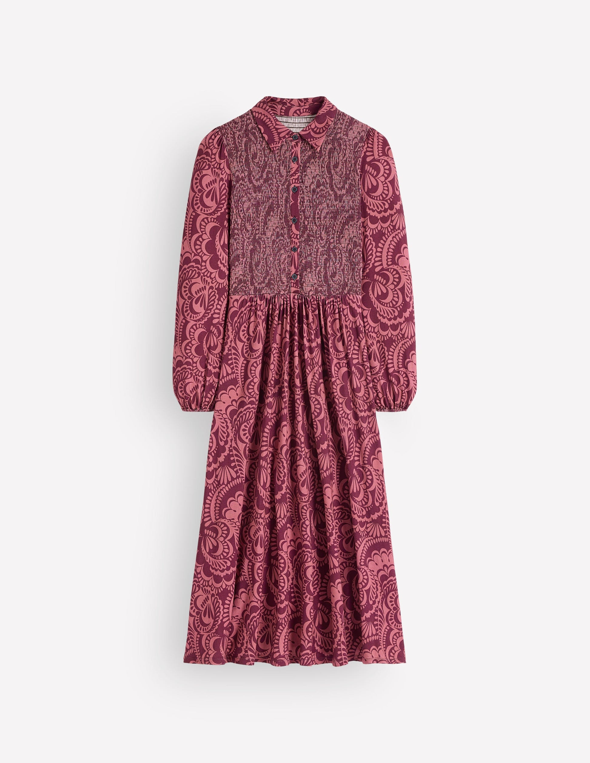 Smocked Jersey Dress-Maroon, Flourishing Medley-6