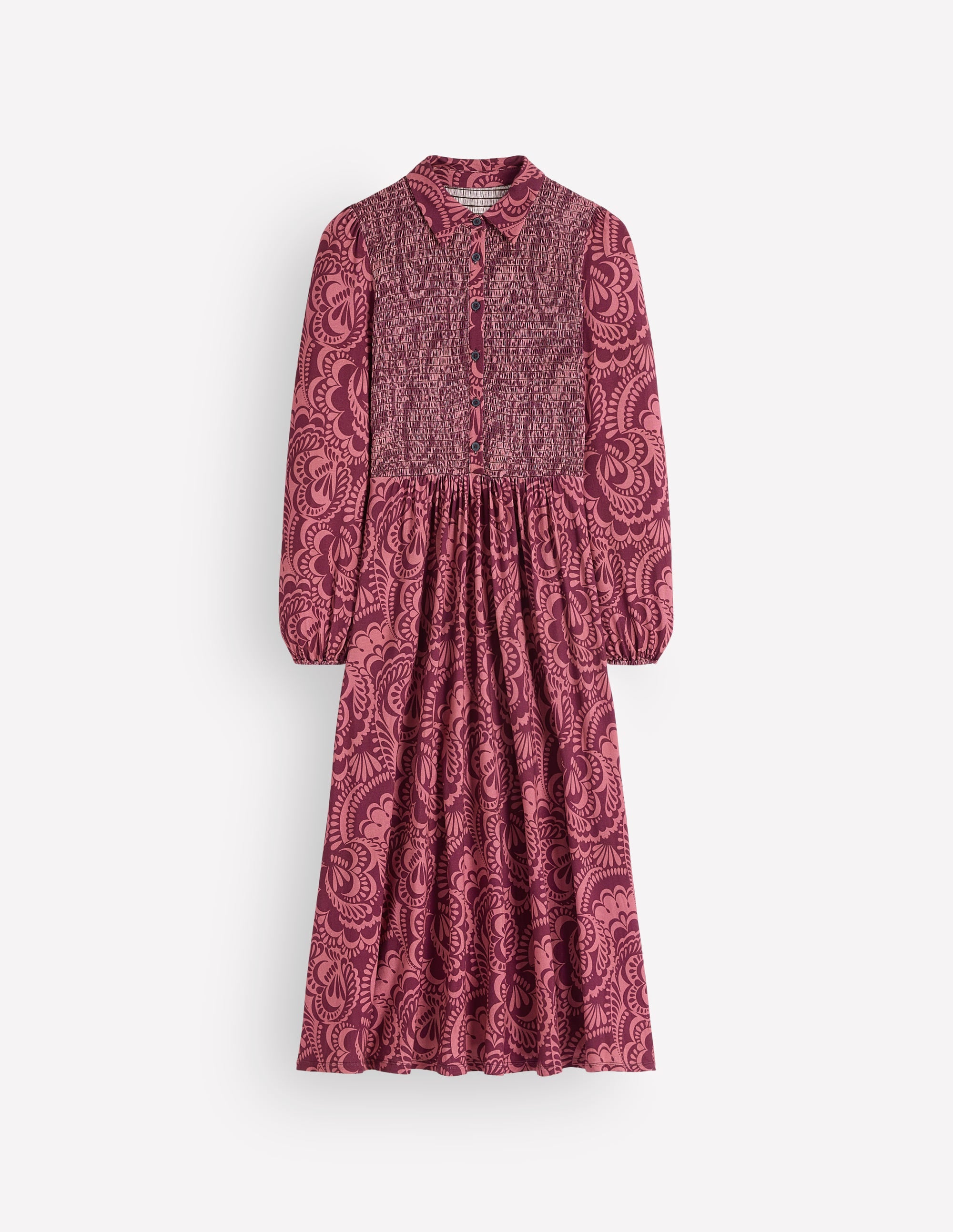 Smocked Jersey Dress-Maroon, Flourishing Medley - Image 6