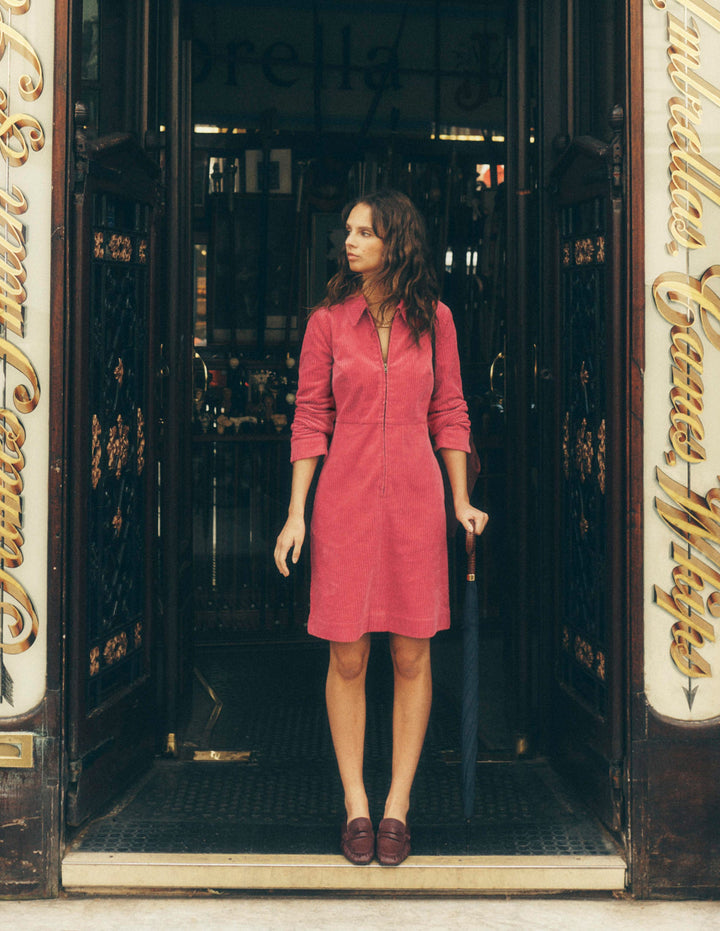 Bronte Cord Short Dress-Cherry Blush