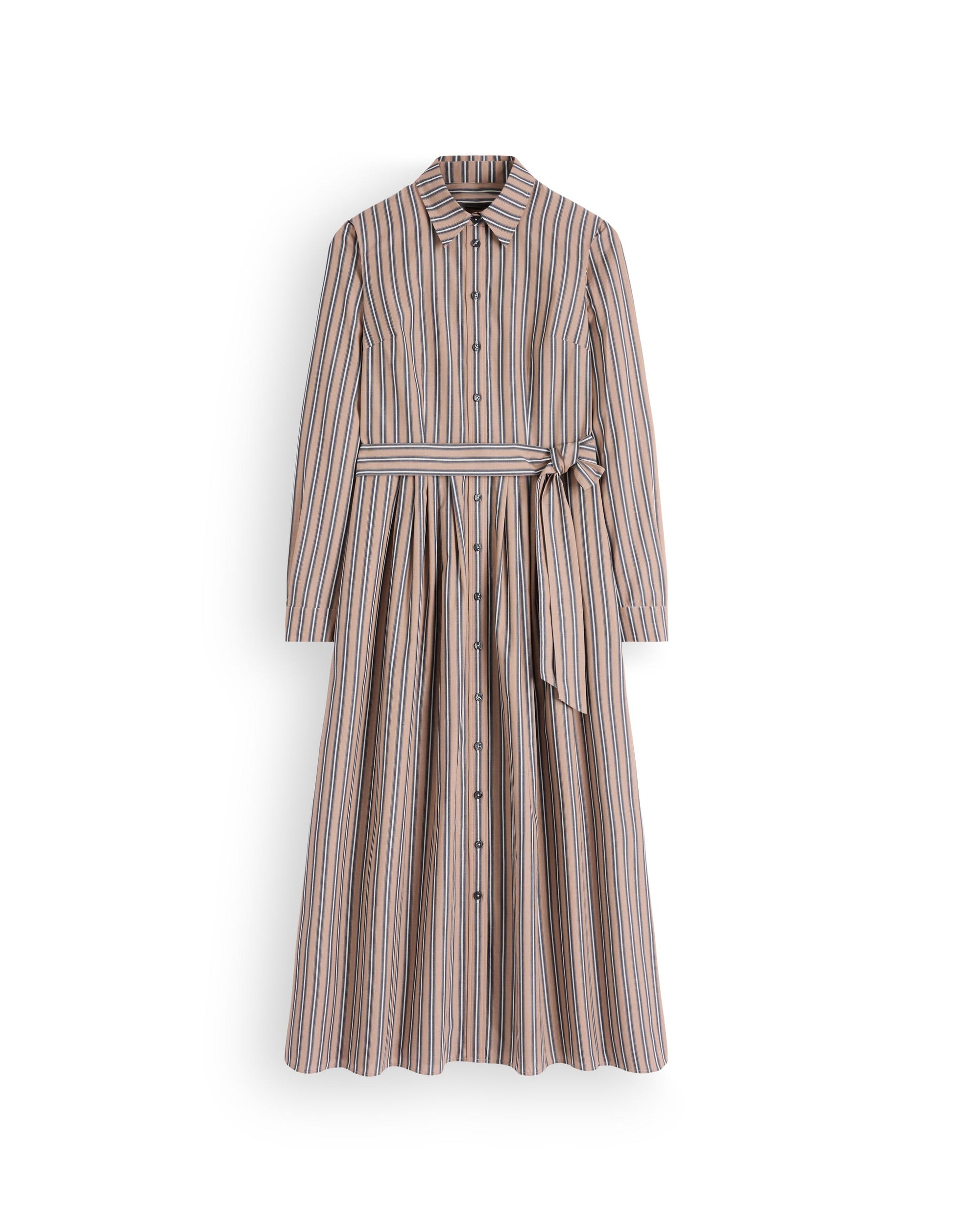 Alexa Cotton Midi Shirt Dress-Camel, Navy Tram Stripe-6