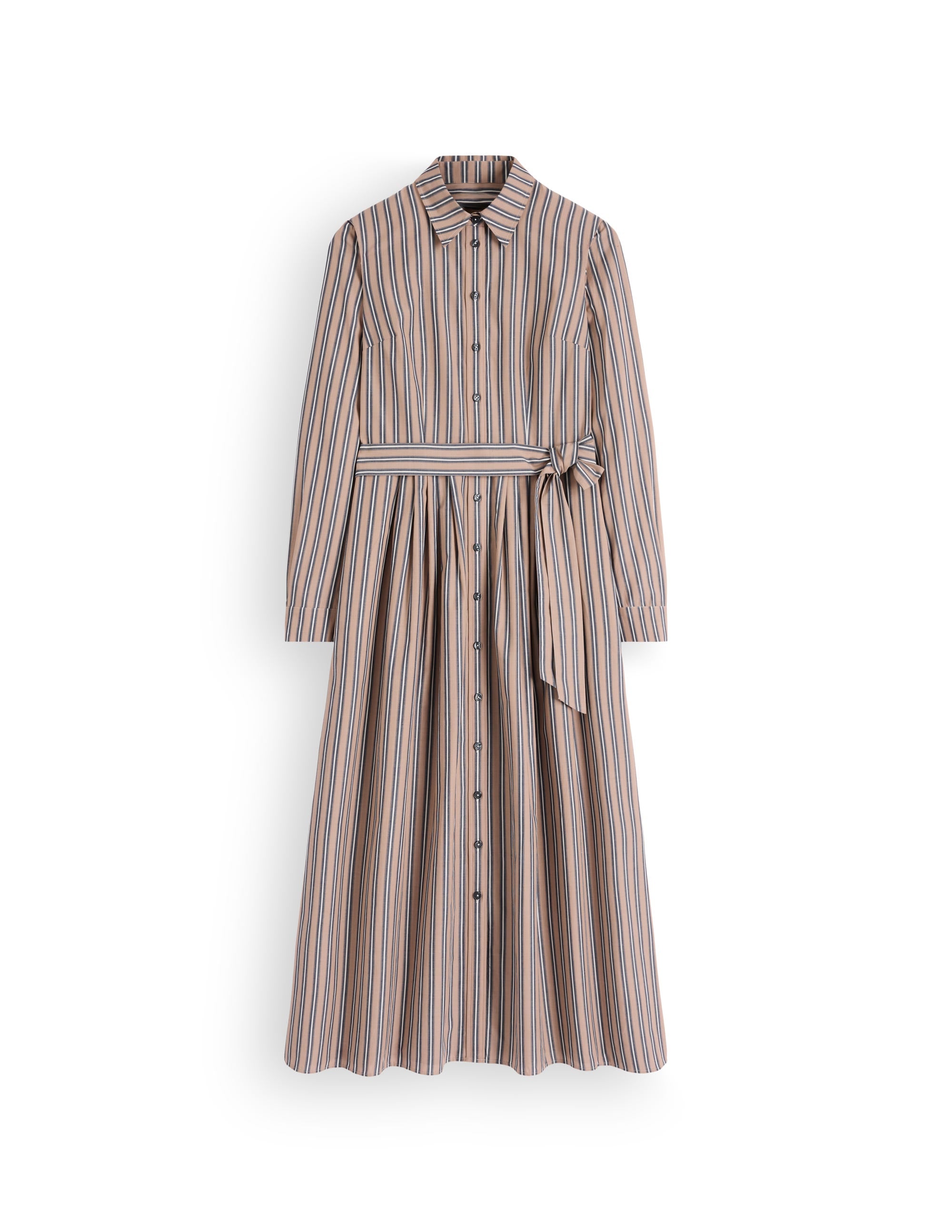 Alexa Cotton Midi Shirt Dress-Camel, Navy Tram Stripe - Image 6