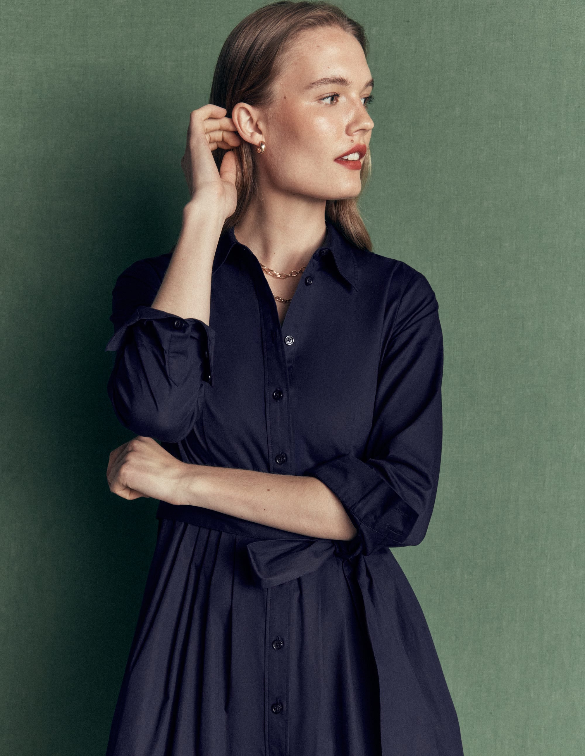 Alexa Cotton Midi Shirt Dress-Navy - Image 3