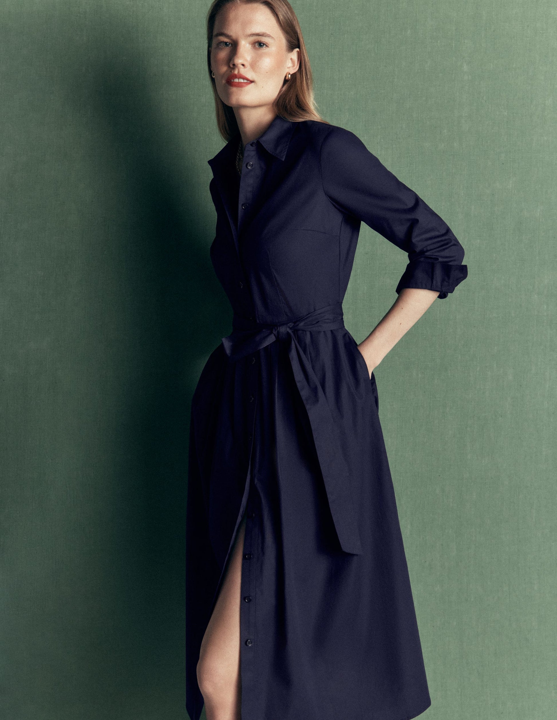 navy blue cotton shirt dress Roll Sleeve Camp Shirt Dress Navy Washed Linen